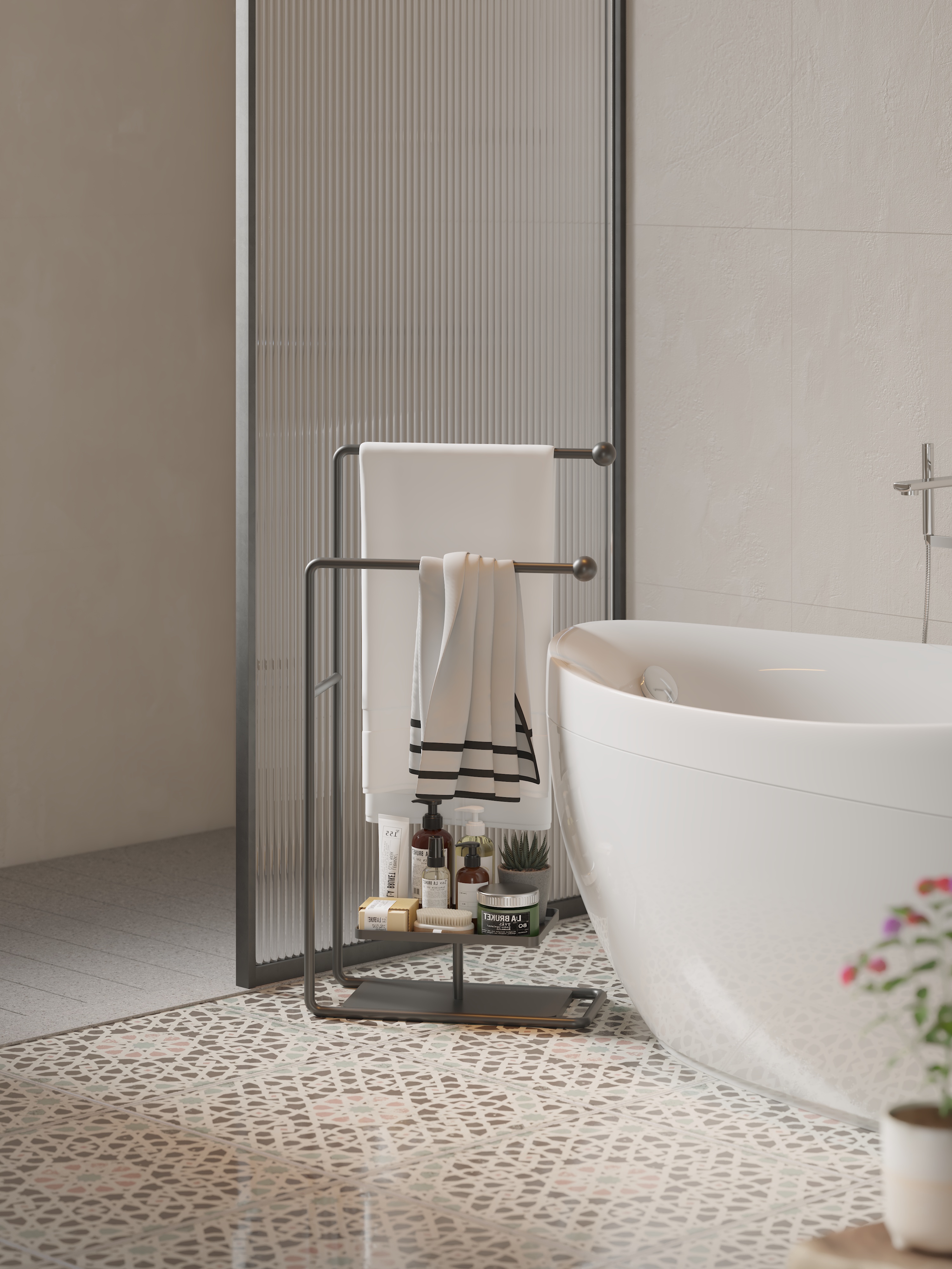 Shower Room，Storage rack，Bathroom rack，Towel rack，Towel rack，Cream wind，Minimalist，Metal，