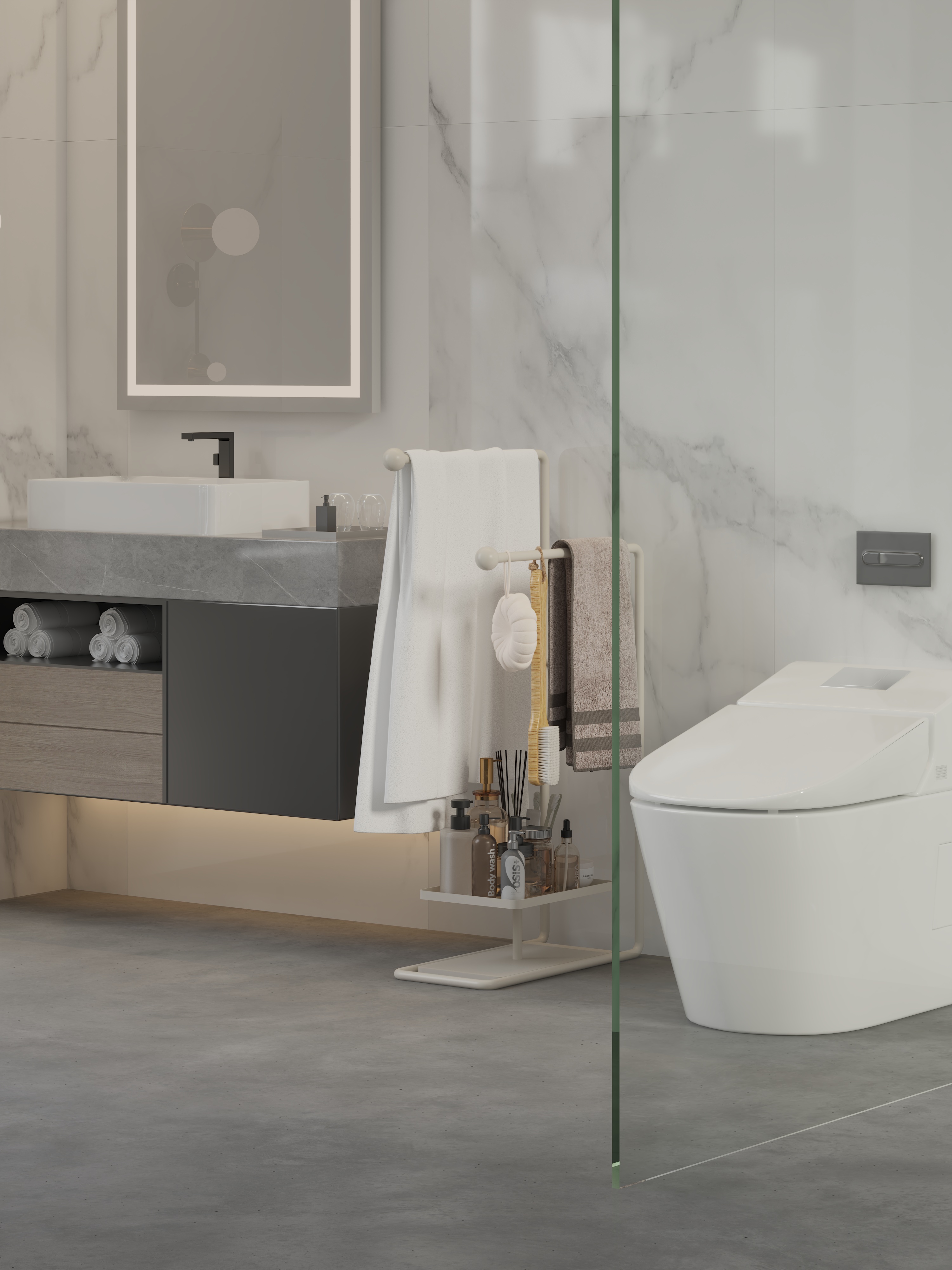 Shower Room，Storage rack，Bathroom rack，Towel rack，Towel rack，Cream wind，Minimalist，Metal，