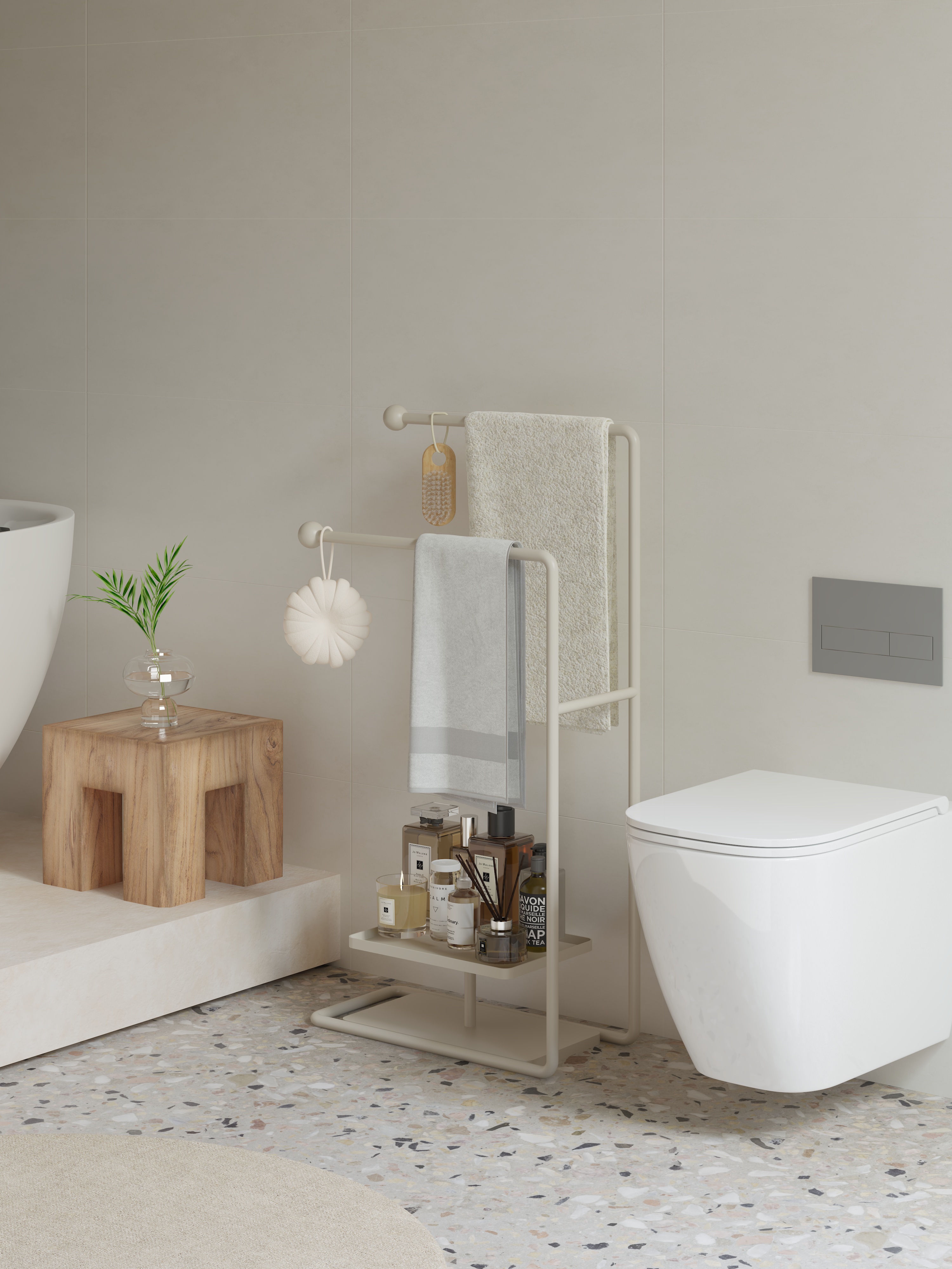 Shower Room，Storage rack，Bathroom rack，Towel rack，Towel rack，Cream wind，Minimalist，Metal，