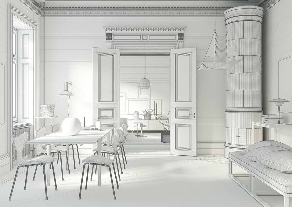 Three Rooms，3D modeling，Render，Cinema 4D，v-ray，Interior design，Modeling and rendering，