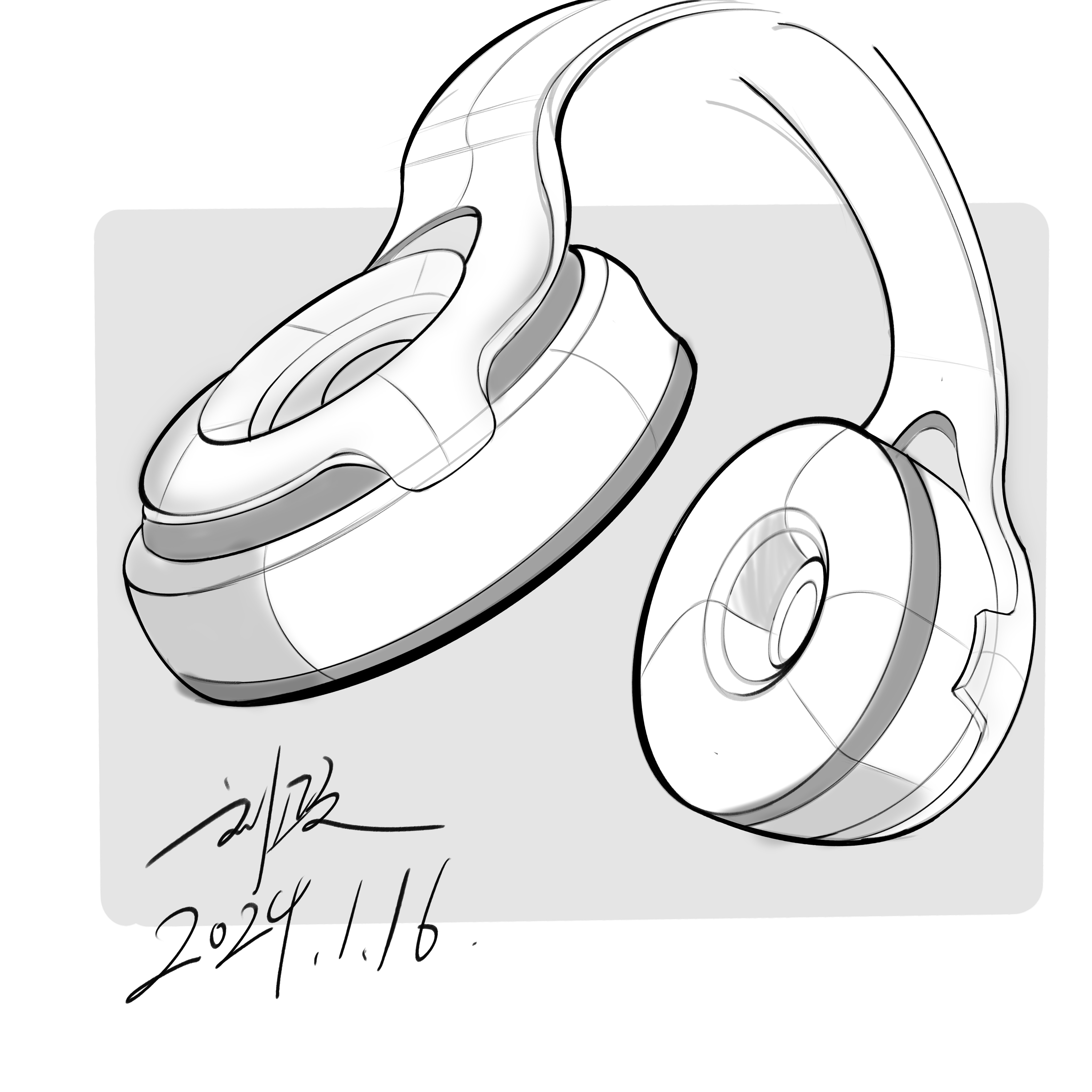 headset，Hand-painted headphones，industrial design，product design，Hand drawn industrial design，Hand drawn product design，