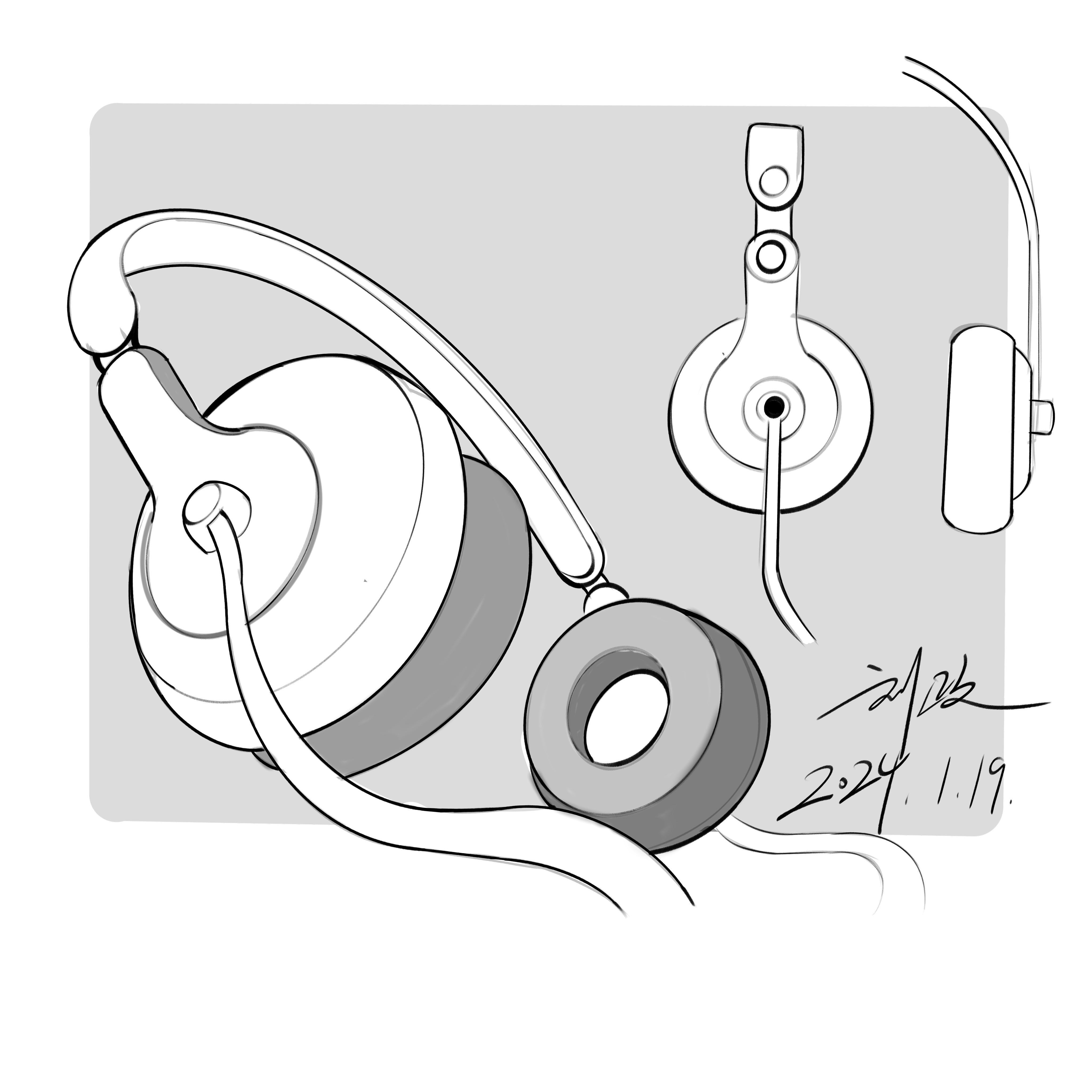 headset，Hand-painted headphones，industrial design，product design，Hand drawn industrial design，Hand drawn product design，