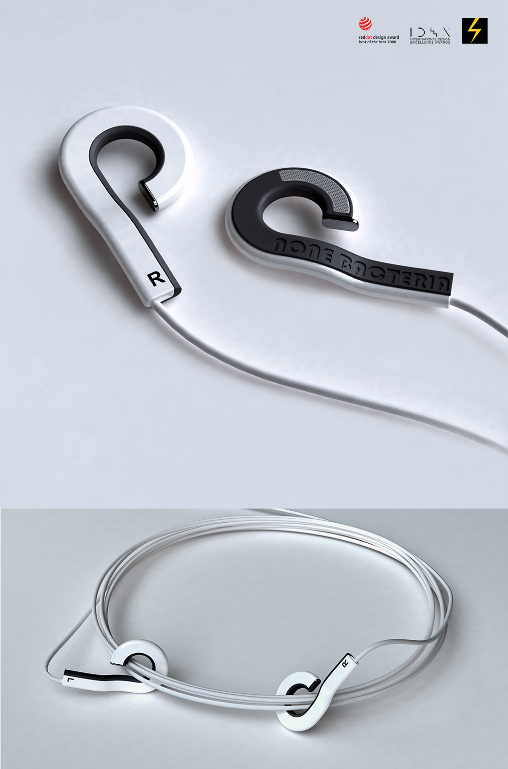 Idea Award，2008 Red Dot，headset，Holederearphone，originality，a hook，convenient，