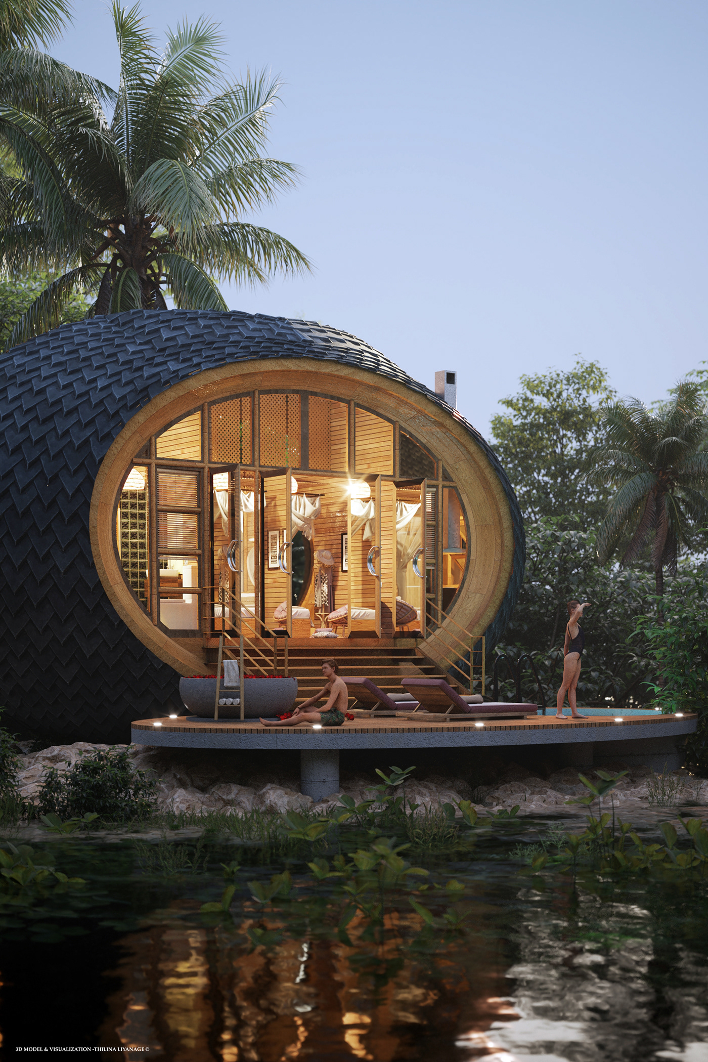 Open space，on vacation，Riverside Cottage，leisure time，relaxed，