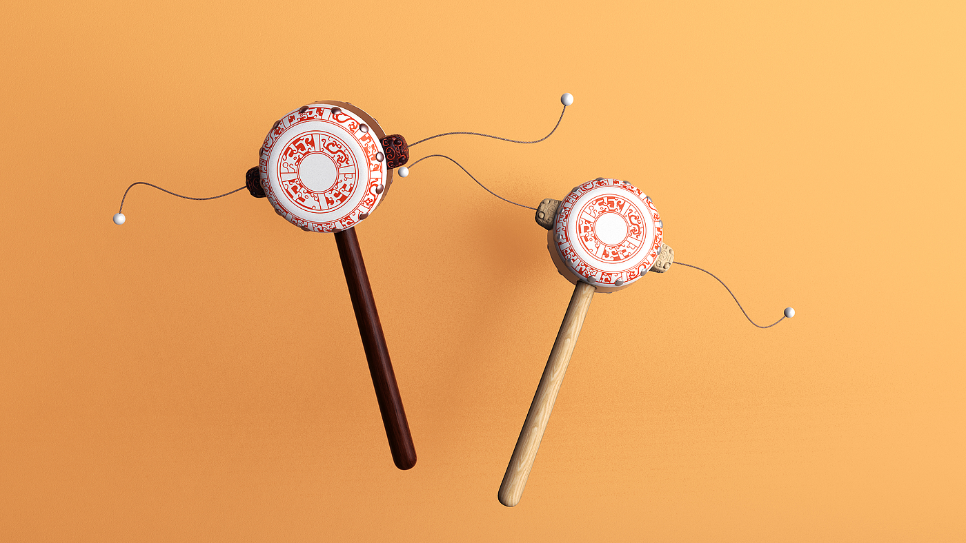 Children's Toys，drum-shaped rattle，Cultural and creative design，