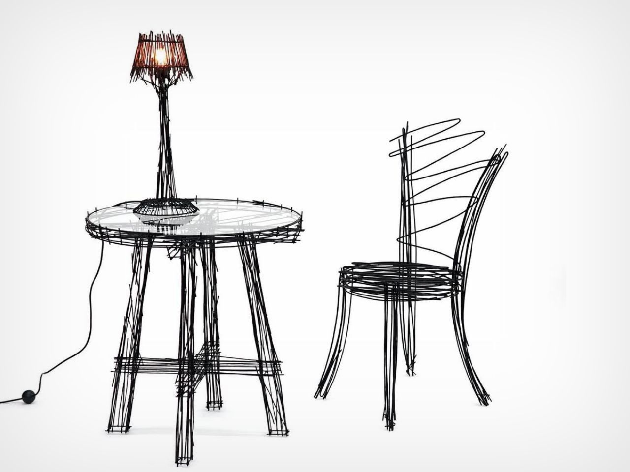 chair，steel wire，sketch，three-dimensional，