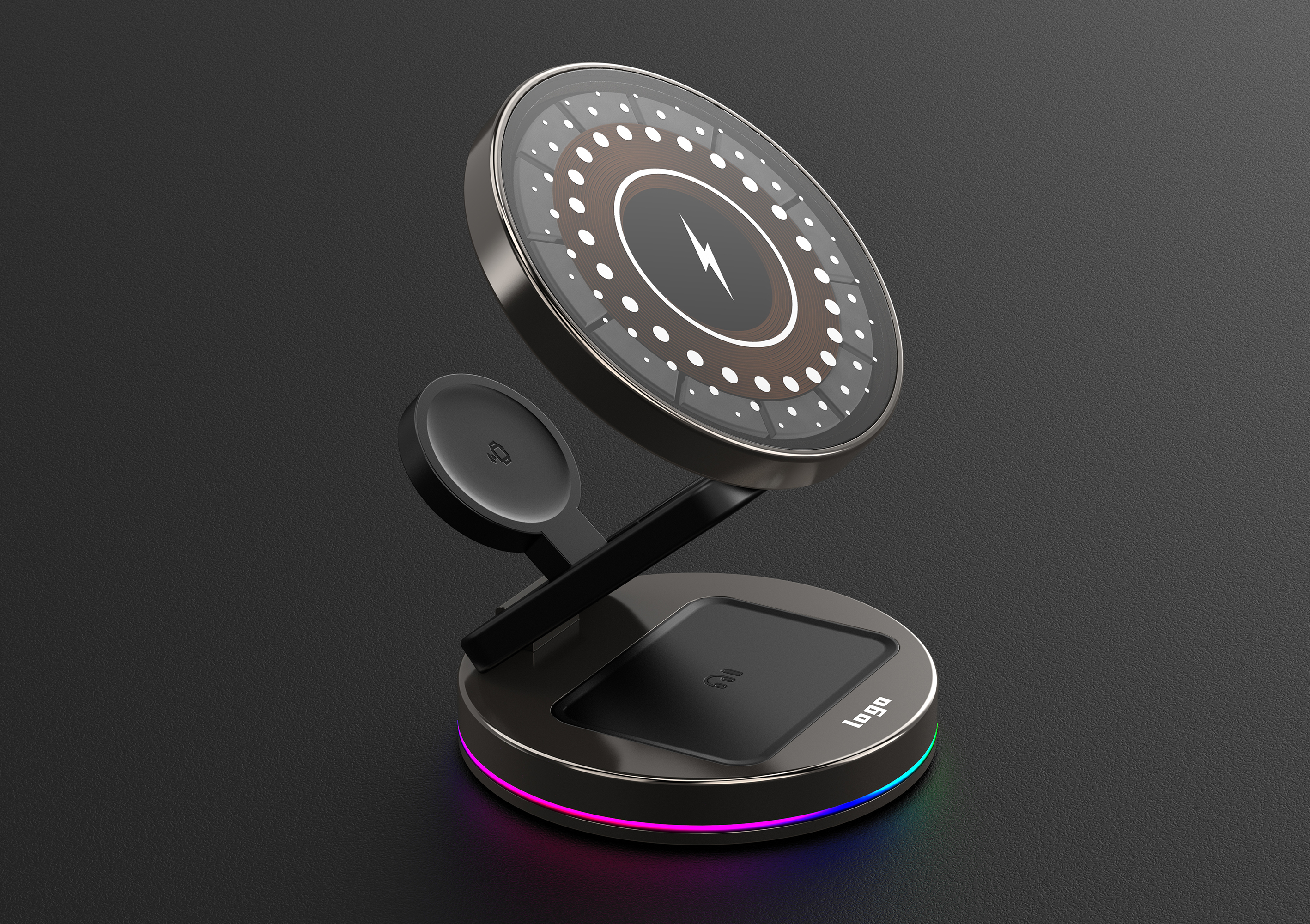 Wireless charging，product design，industrial design，Three in one wireless charging，3C digital products，