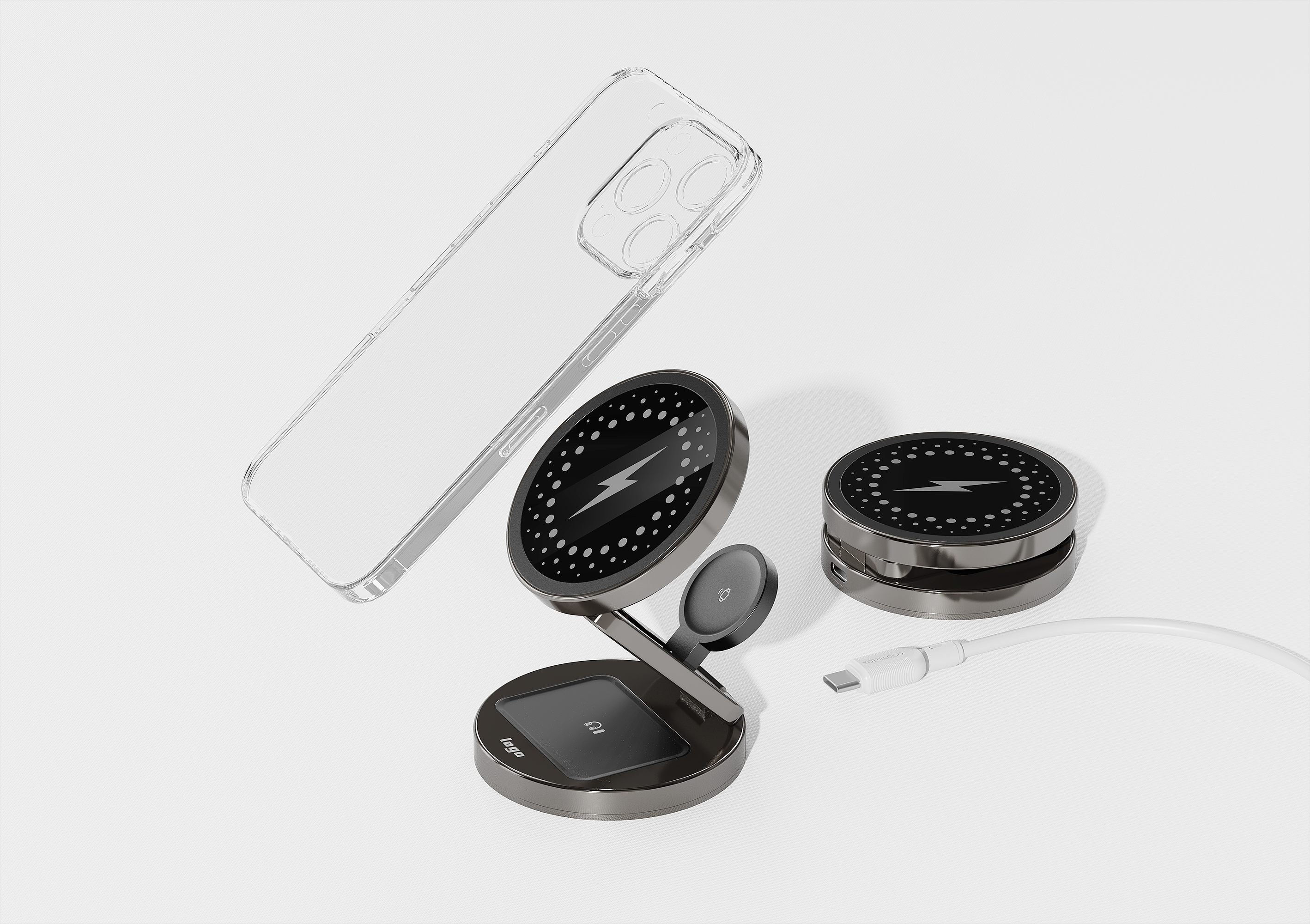 Wireless charging，product design，industrial design，Three in one wireless charging，3C digital products，