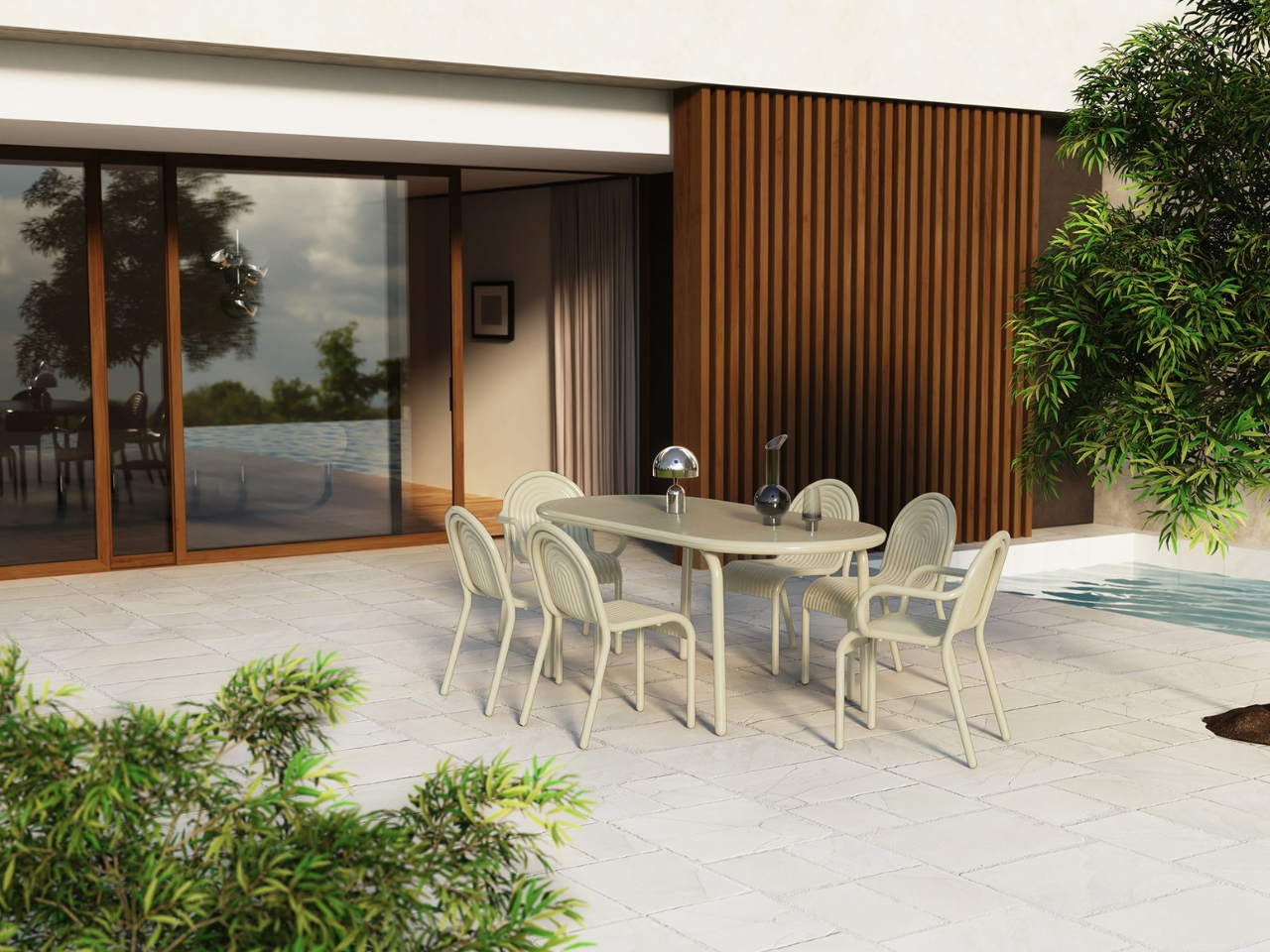 Outdoor furniture，Minimalism，Corrosion Resistant Aluminum，Modern aesthetics，Groove，