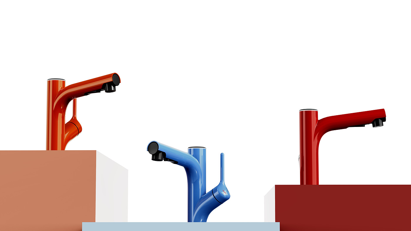 Bathroom design，Boundless design，industrial design，product design，water tap，Pull-out faucet，Basin mixer ，Original design，
