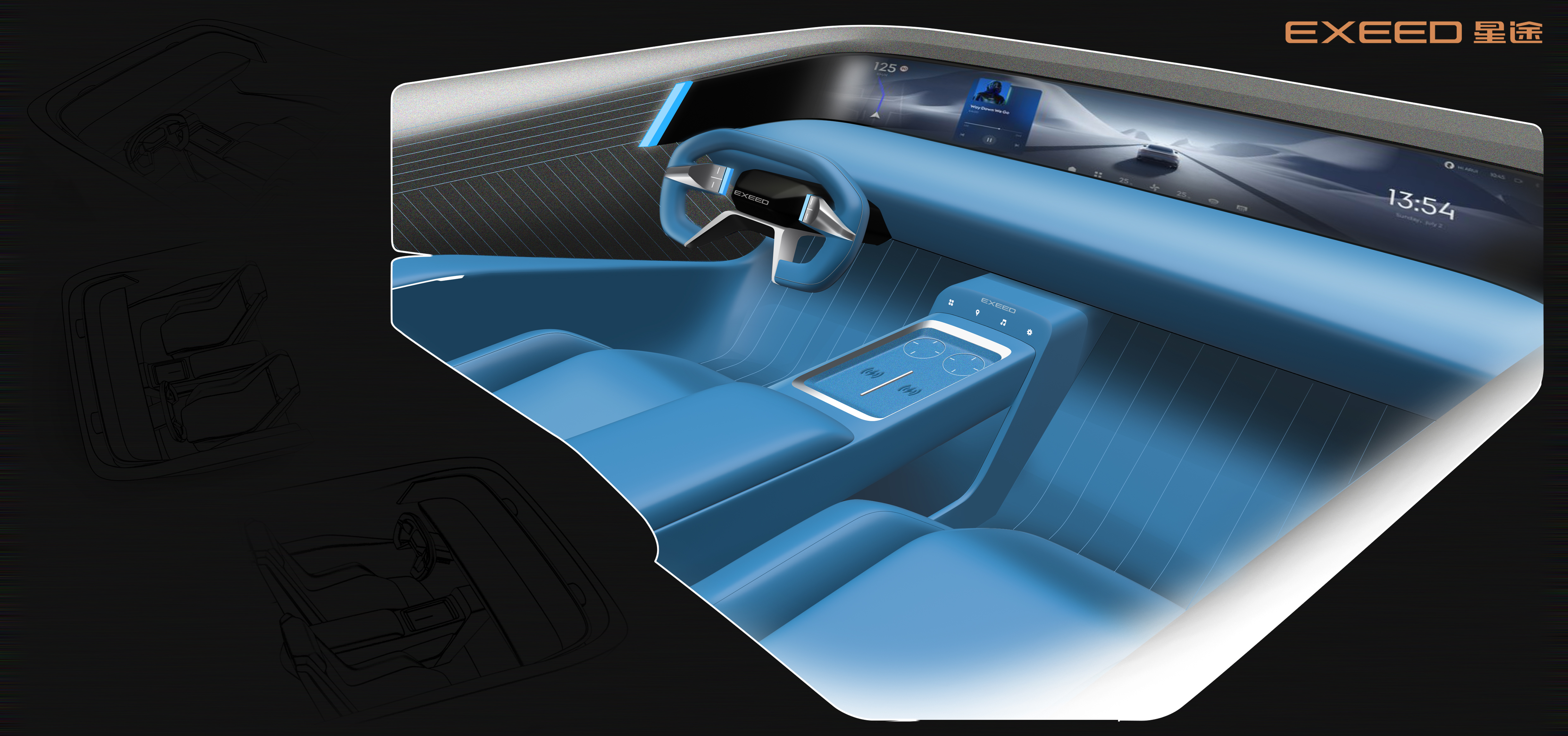 Interior design，Exterior design，Seat design，Steering wheel design，vehicle，Automobile design，Automobile modeling design，PS rendering，