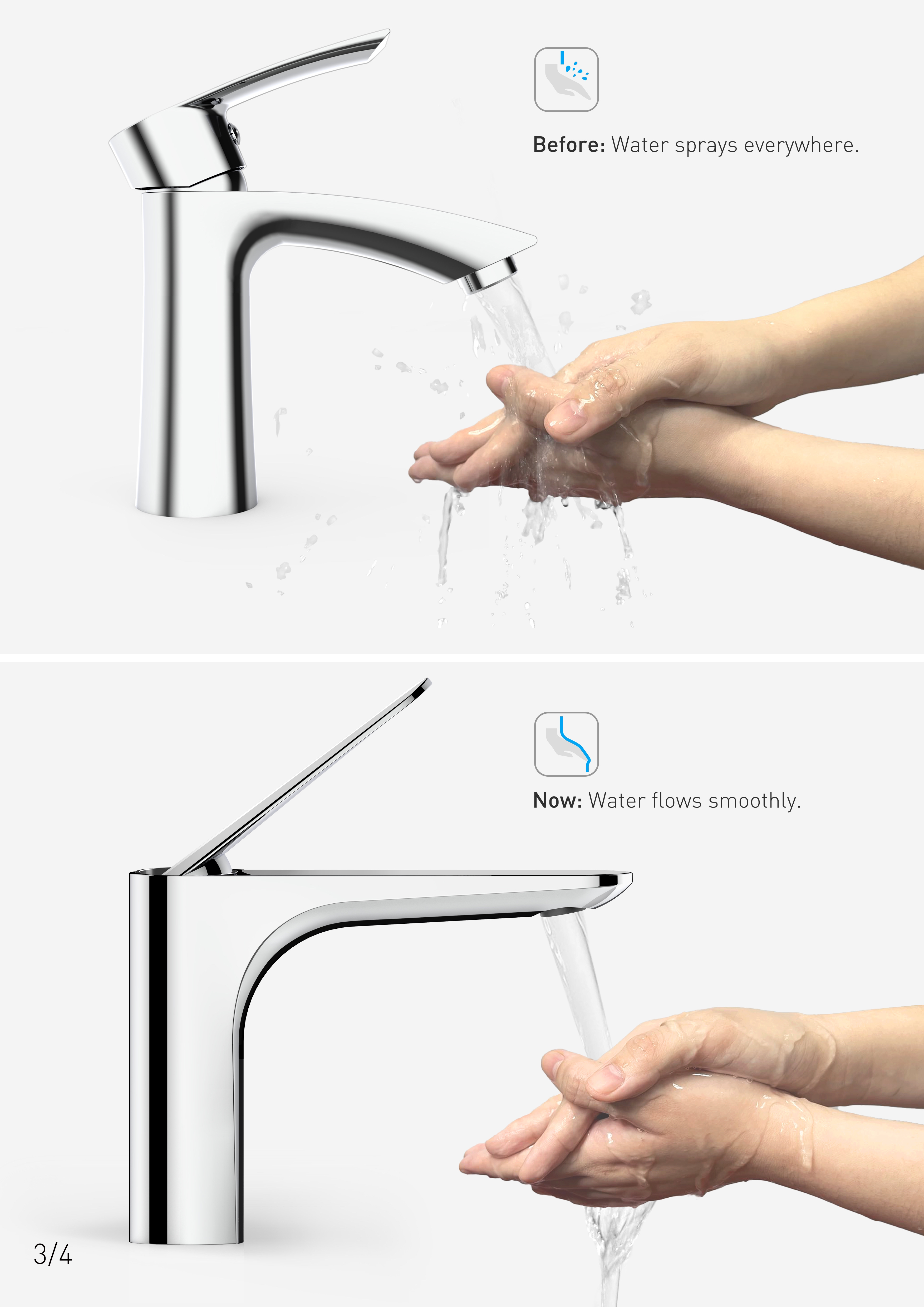Boundless design，Basin mixer ，Bathroom product design，Basin faucet design，product design，Sanitary Ware，innovate，Red dot award，