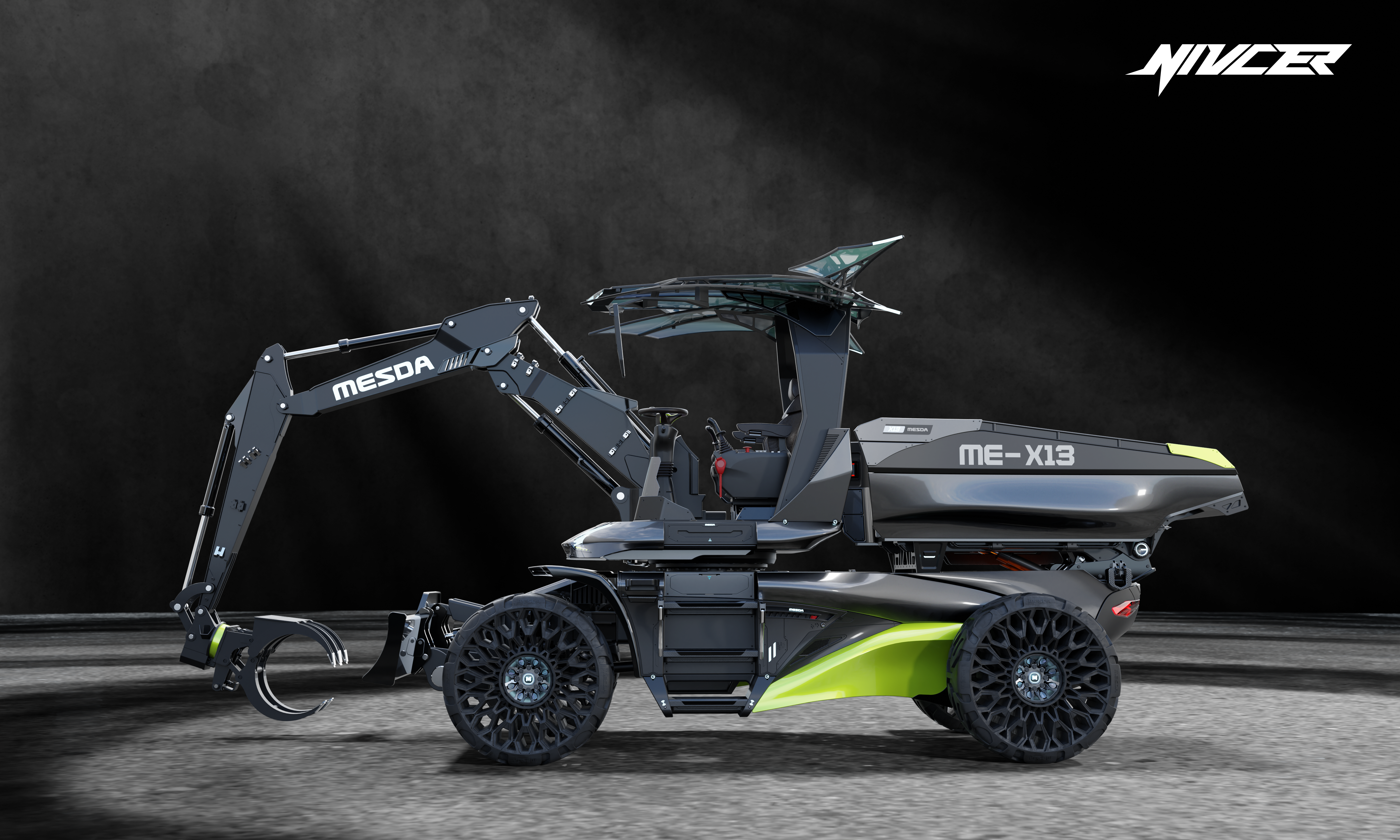 wheel excavator，Dump truck，Cyberpunk，construction machinery，Tools and equipment，Appearance design，industrial design，vehicle，