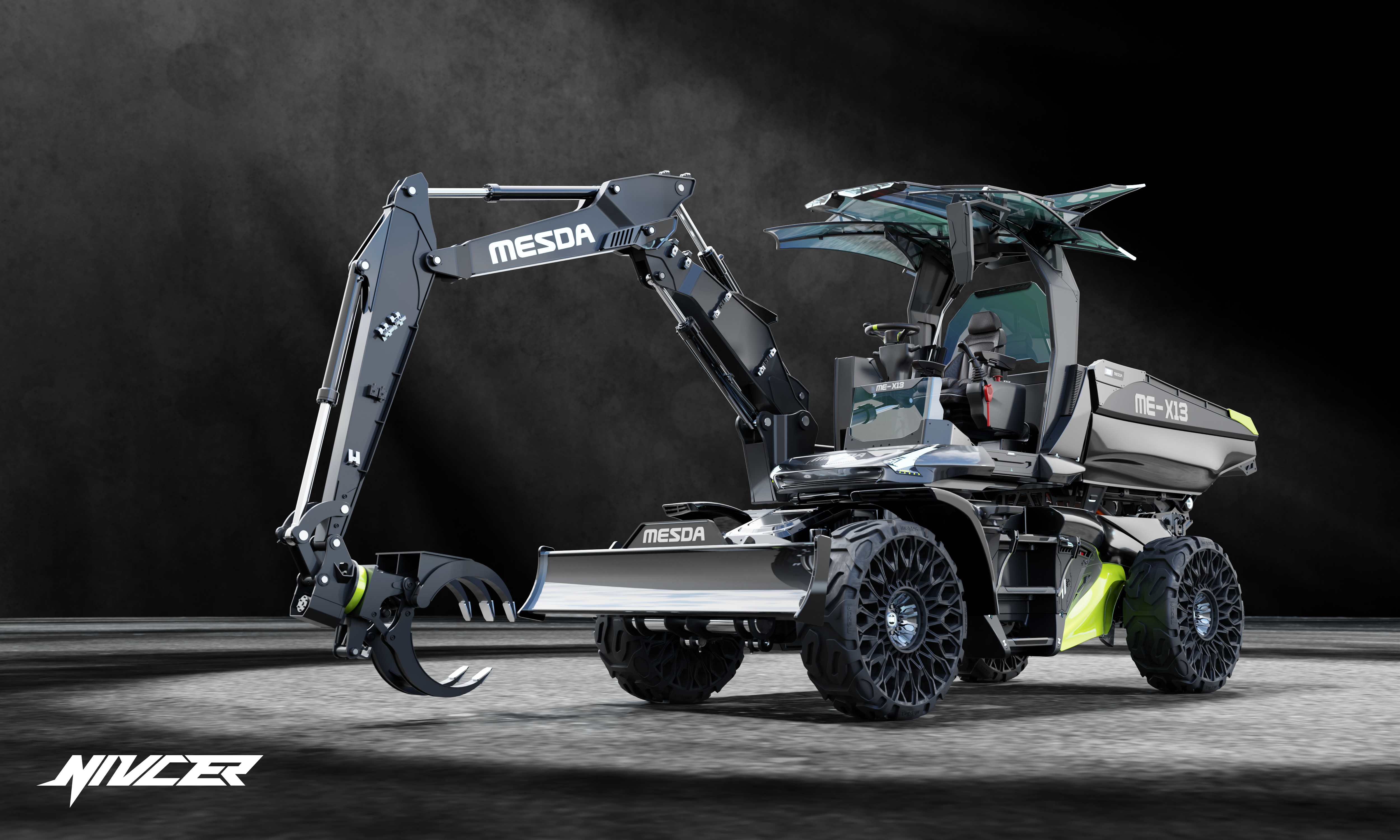 wheel excavator，Dump truck，Cyberpunk，construction machinery，Tools and equipment，Appearance design，industrial design，vehicle，