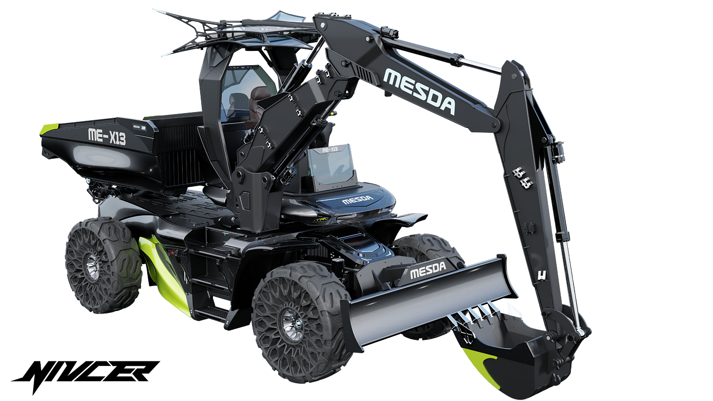 wheel excavator，Dump truck，Cyberpunk，construction machinery，Tools and equipment，Appearance design，industrial design，vehicle，