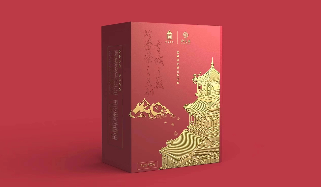 Forbidden City Food Packaging Design，Wild flowers honey gift box design，Honey Water Packaging Design，