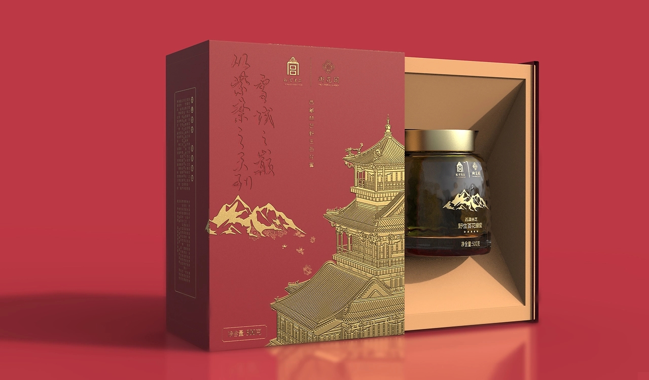 Forbidden City Food Packaging Design，Wild flowers honey gift box design，Honey Water Packaging Design，