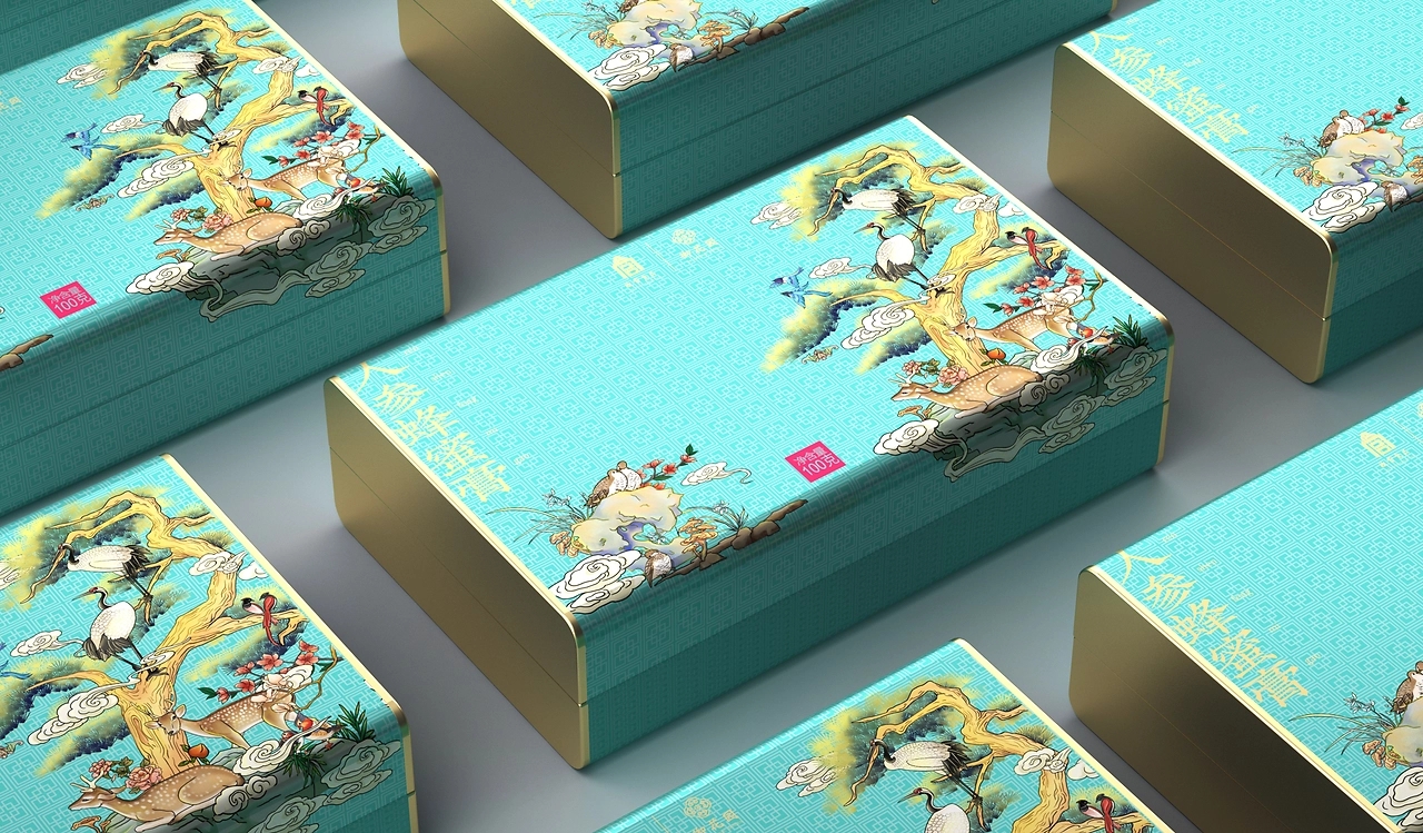 Forbidden City Food Packaging Design，Wild flowers honey gift box design，Honey Water Packaging Design，
