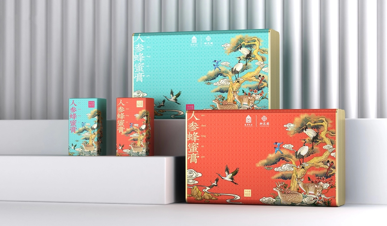 Forbidden City Food Packaging Design，Wild flowers honey gift box design，Honey Water Packaging Design，