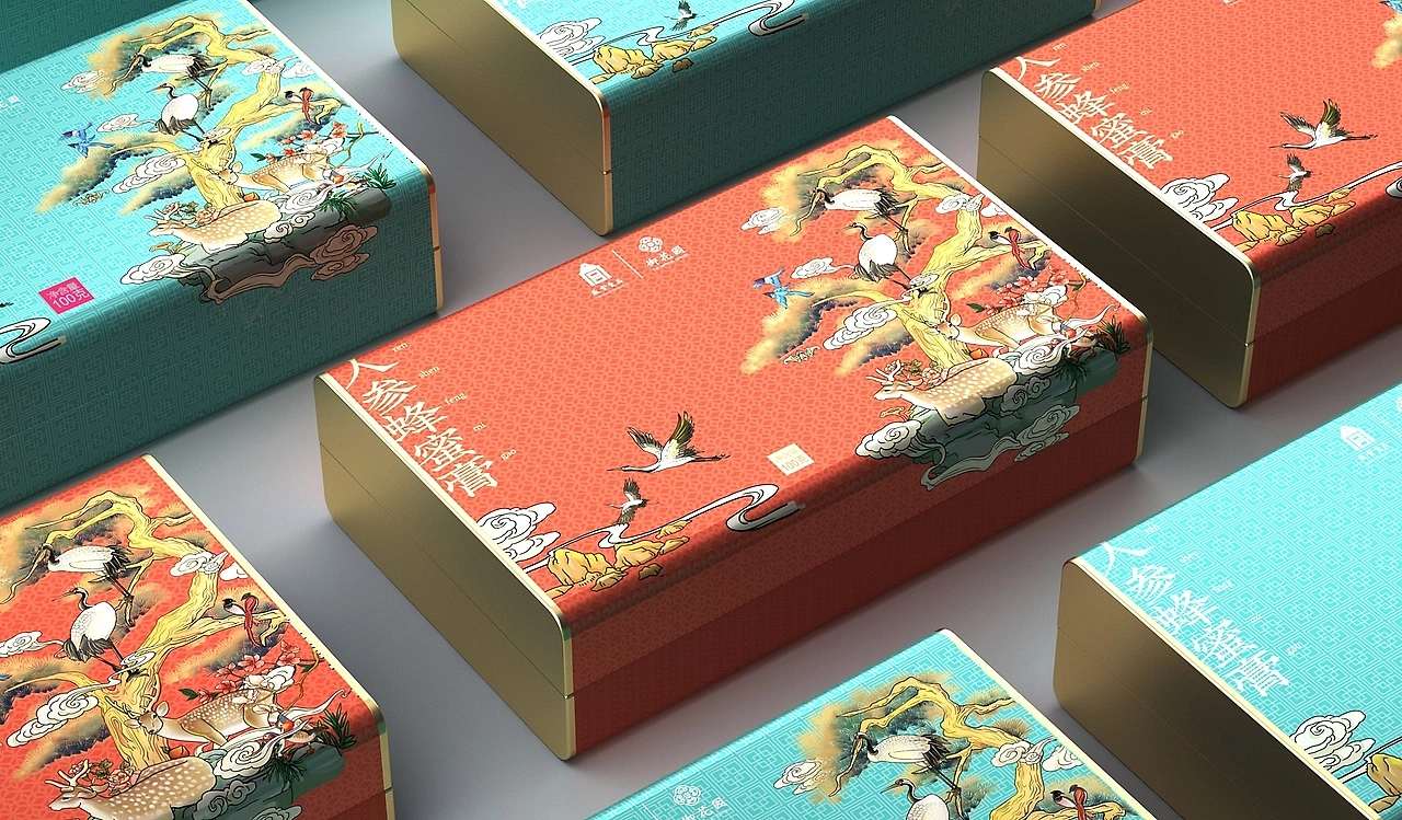 Forbidden City Food Packaging Design，Wild flowers honey gift box design，Honey Water Packaging Design，