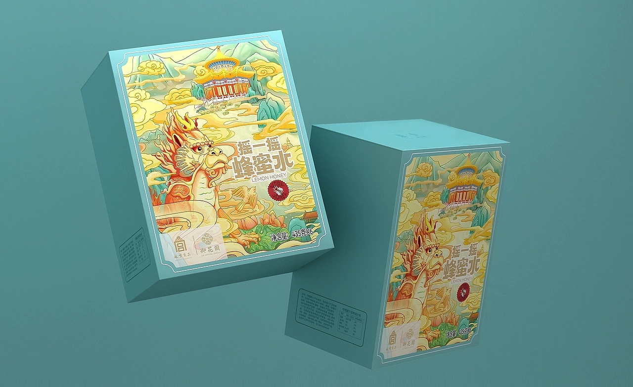 Forbidden City Food Packaging Design，Wild flowers honey gift box design，Honey Water Packaging Design，