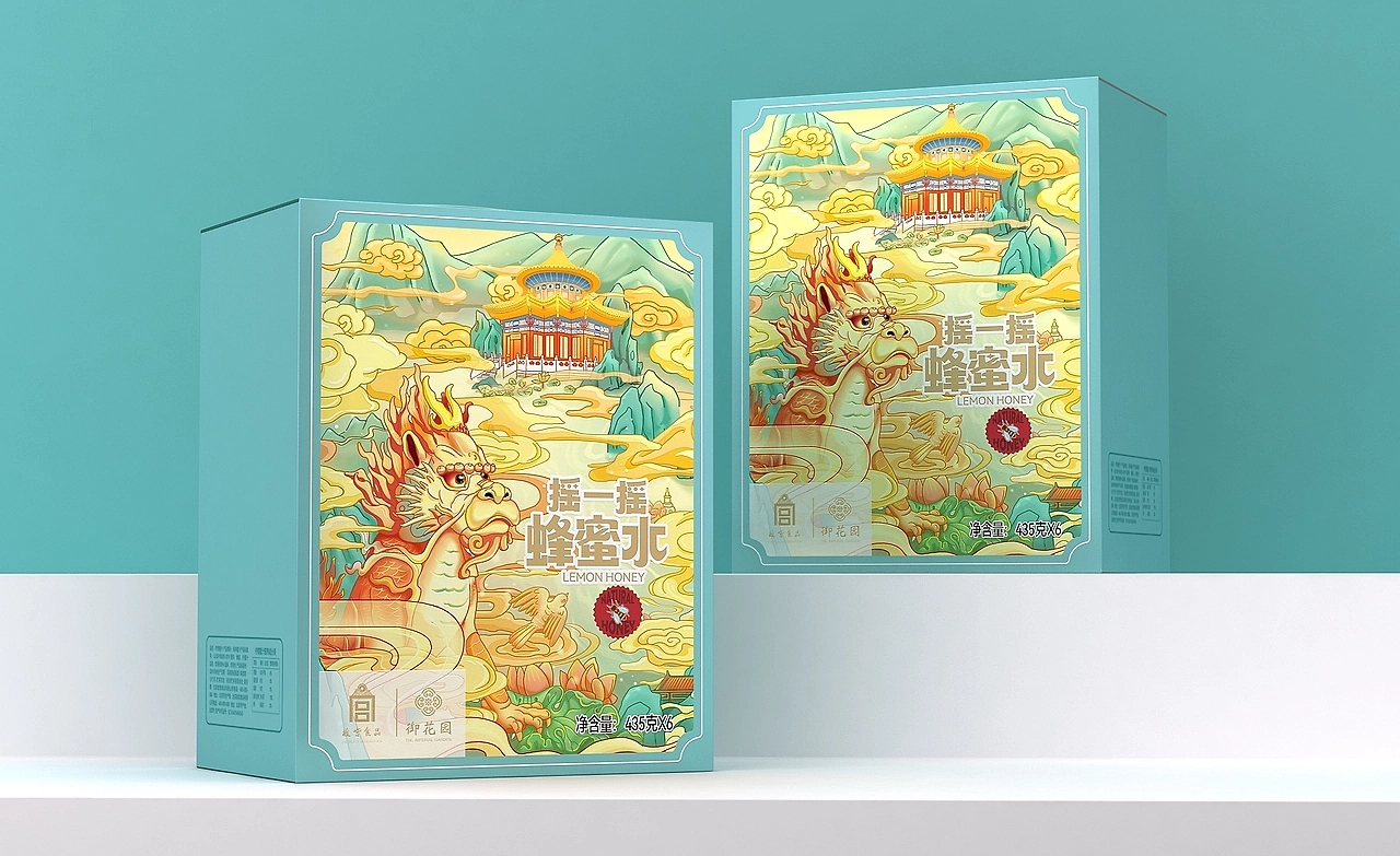 Forbidden City Food Packaging Design，Wild flowers honey gift box design，Honey Water Packaging Design，