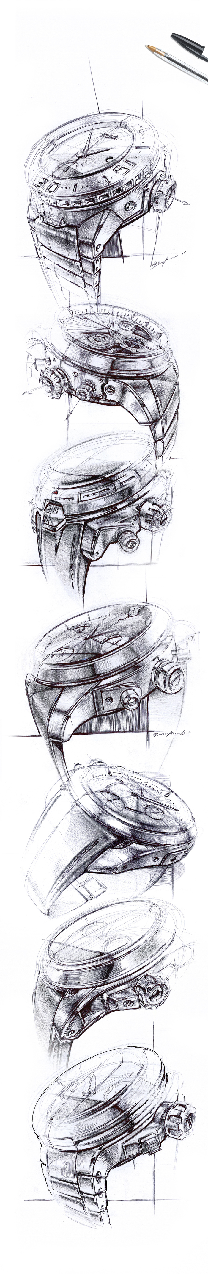 Wrist watch，industrial design，Hand drawn，design sketch，