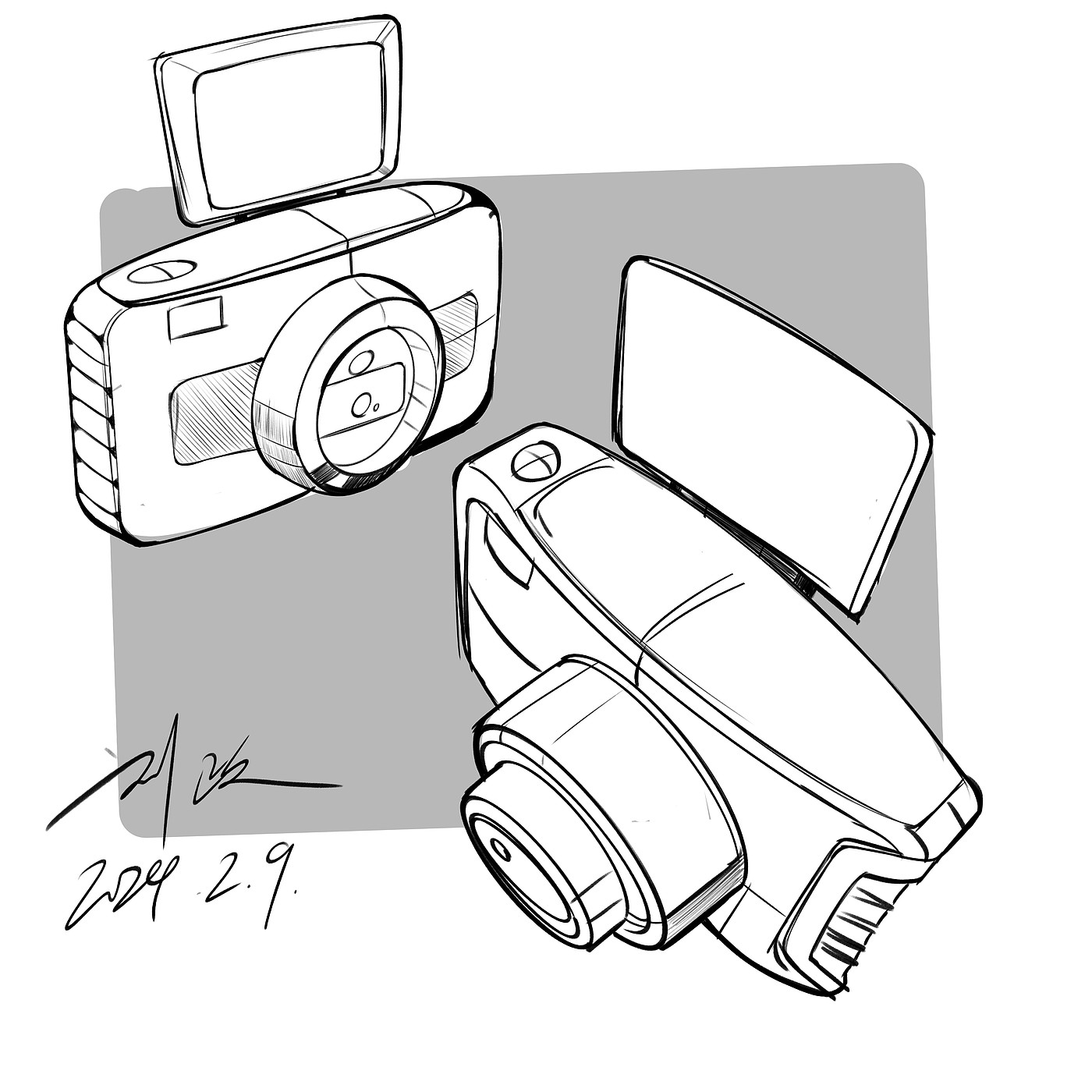 industrial design，product design，Appearance design，Design sketch，Industrial design sketch，Camera hand-painted，Camera design，