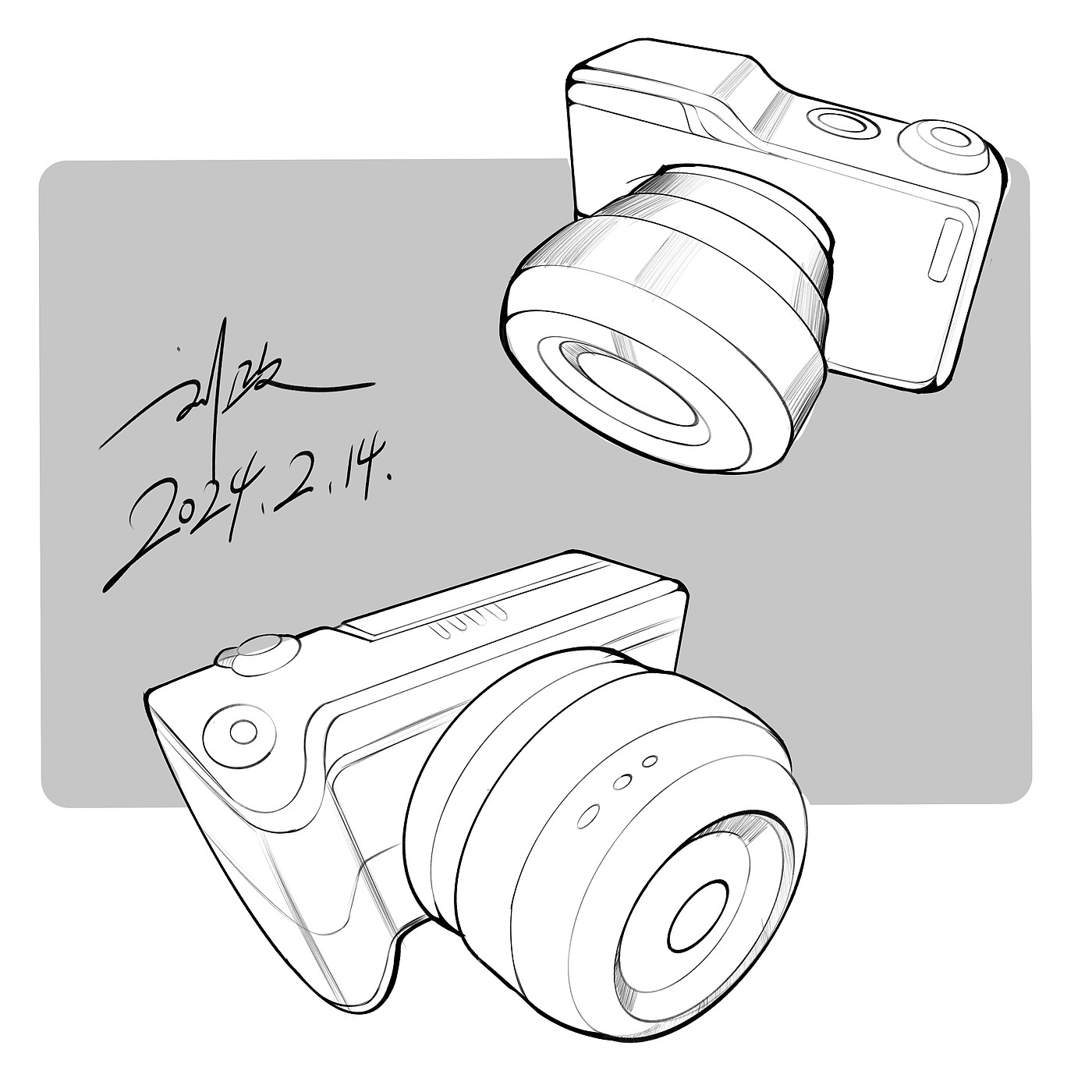 industrial design，product design，Appearance design，Design sketch，Industrial design sketch，Camera hand-painted，Camera design，