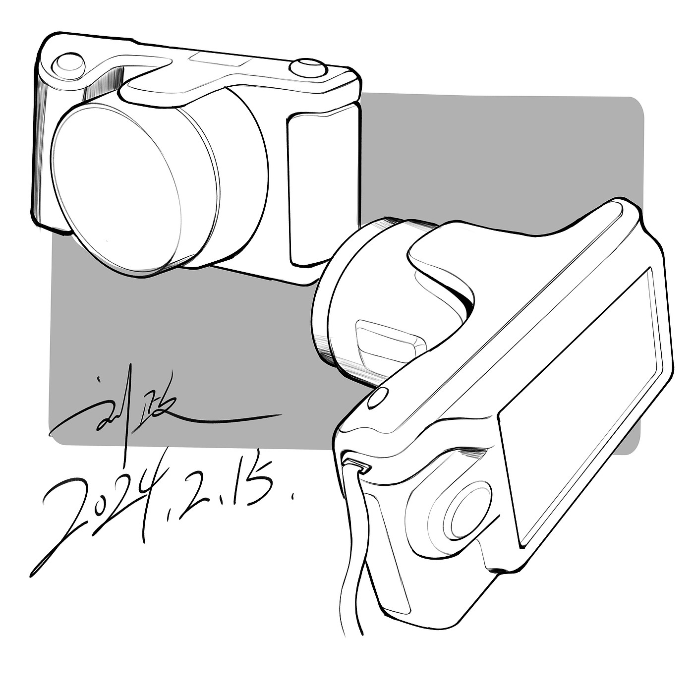 industrial design，product design，Appearance design，Design sketch，Industrial design sketch，Camera hand-painted，Camera design，