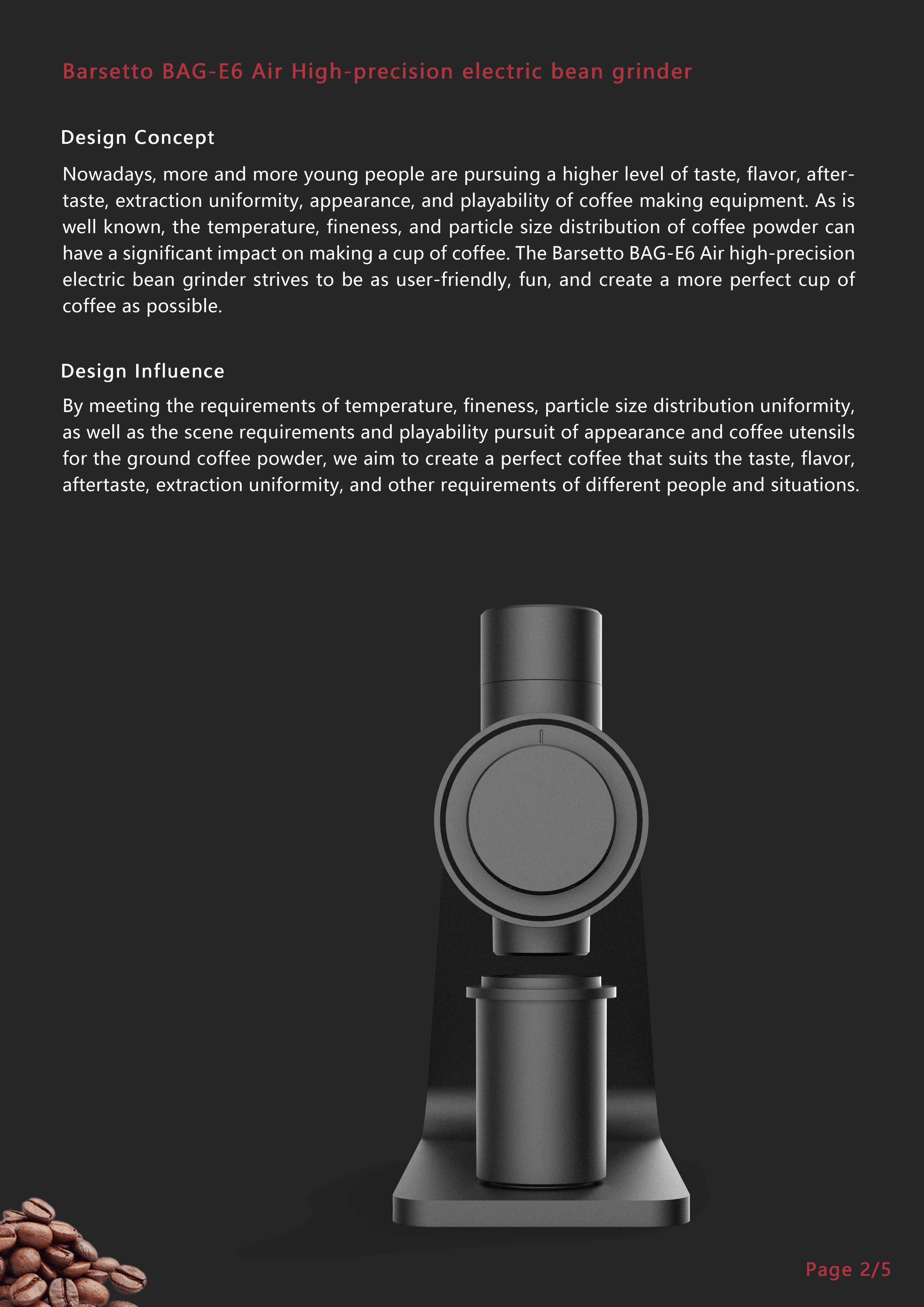 Yum figure E6Air boutique bean grinder，Upgrade 90 grind，64MM Titanium Plated Flat Knife，Magnetic attraction type powder cup，industrial design，product design，Barsetto，Yum Chart，
