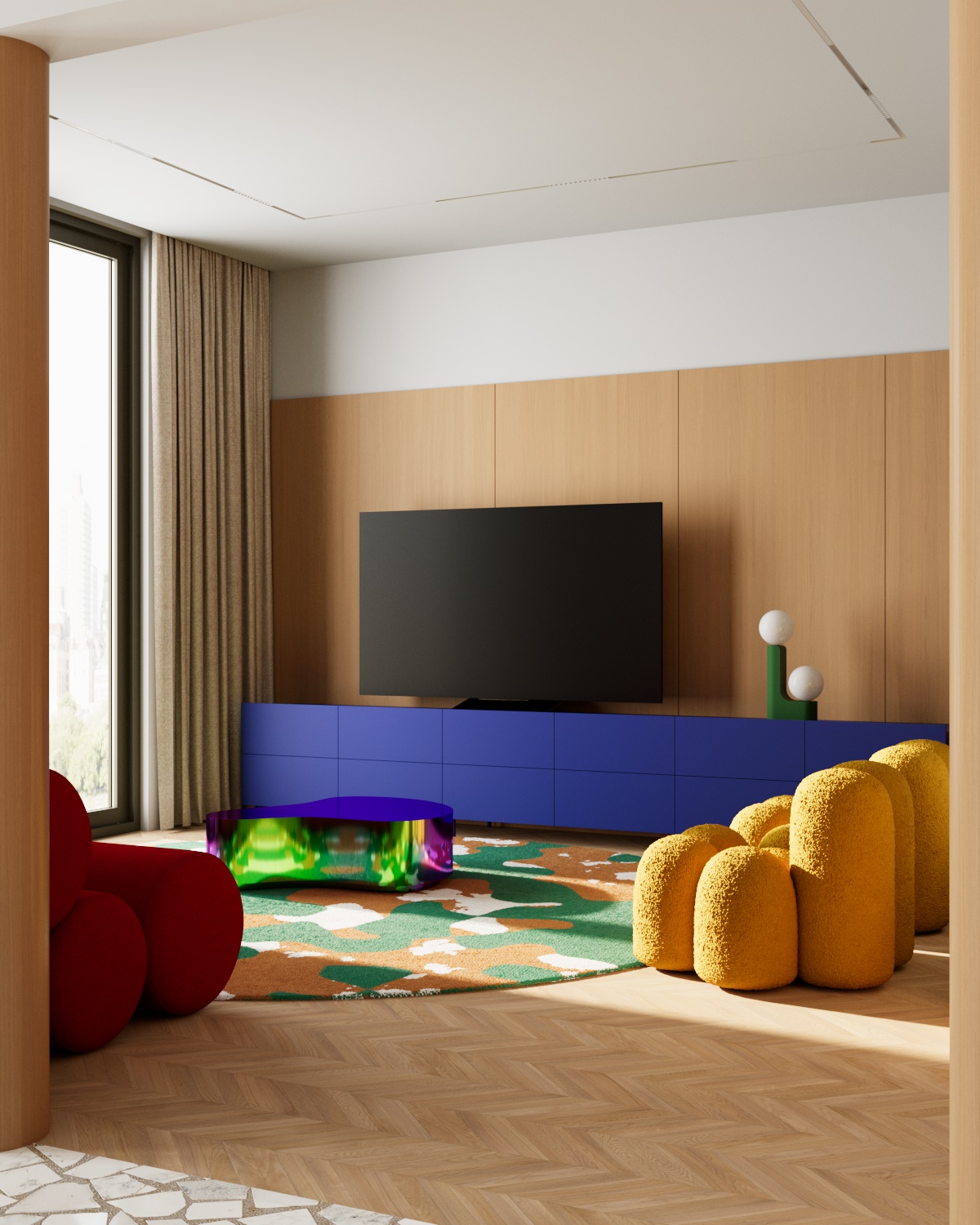 Minimalism，Color vitality，trencadís，Kitchen island，