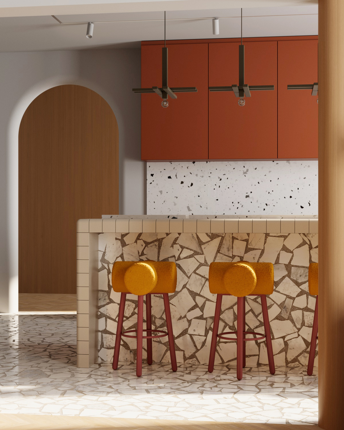 Minimalism，Color vitality，trencadís，Kitchen island，