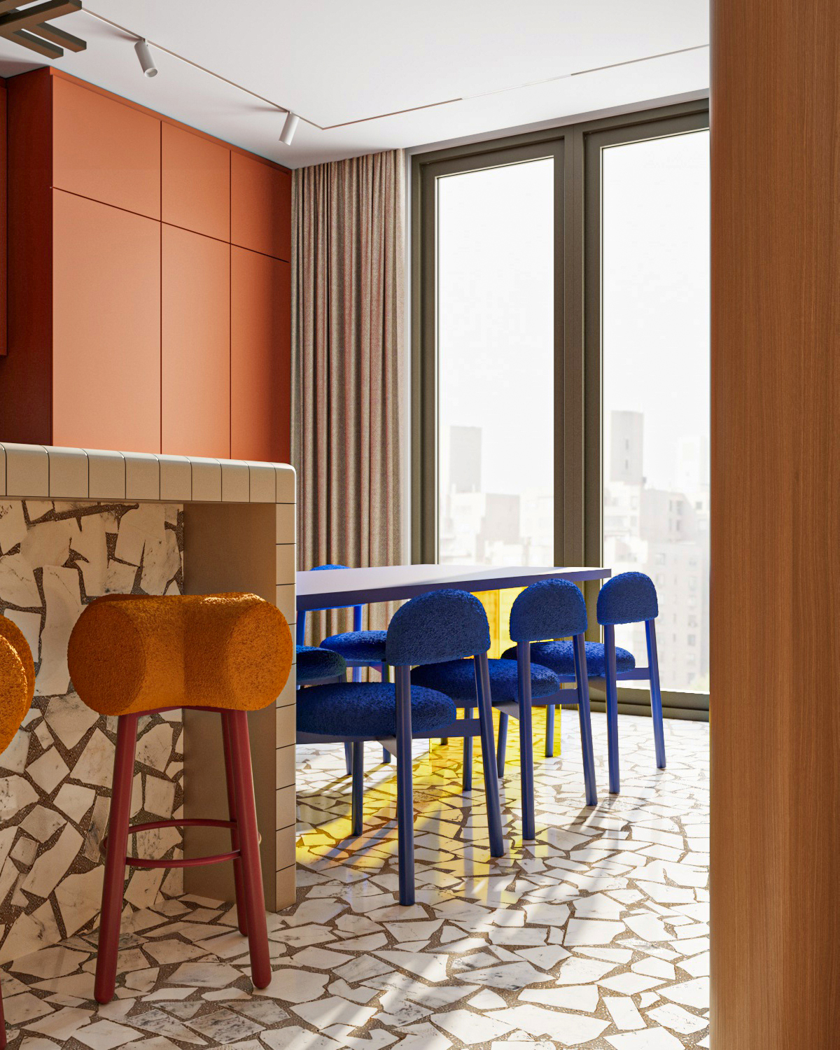 Minimalism，Color vitality，trencadís，Kitchen island，