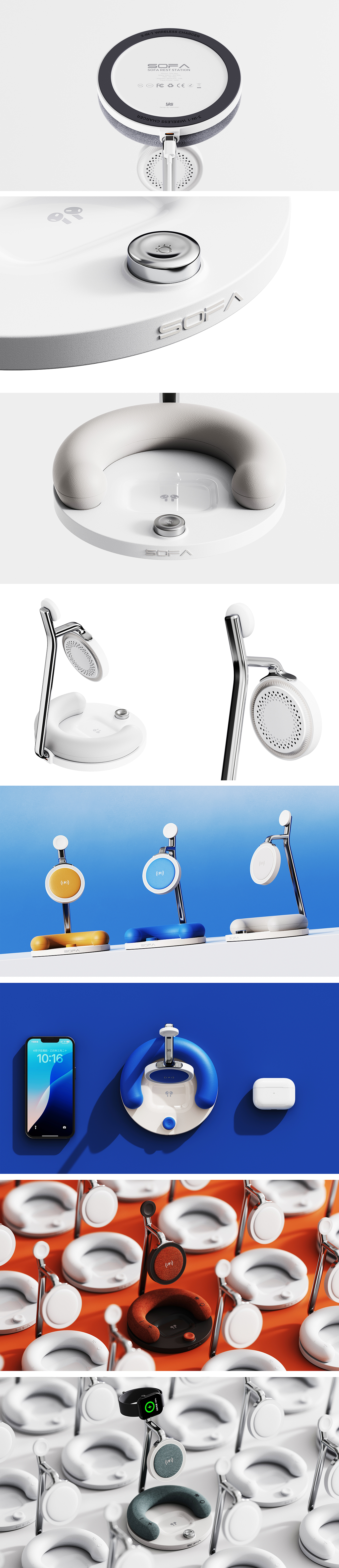 product design，Original concept，3-in-1 wireless charging，Mobile phone bracket，speaker，Night light，Home style，