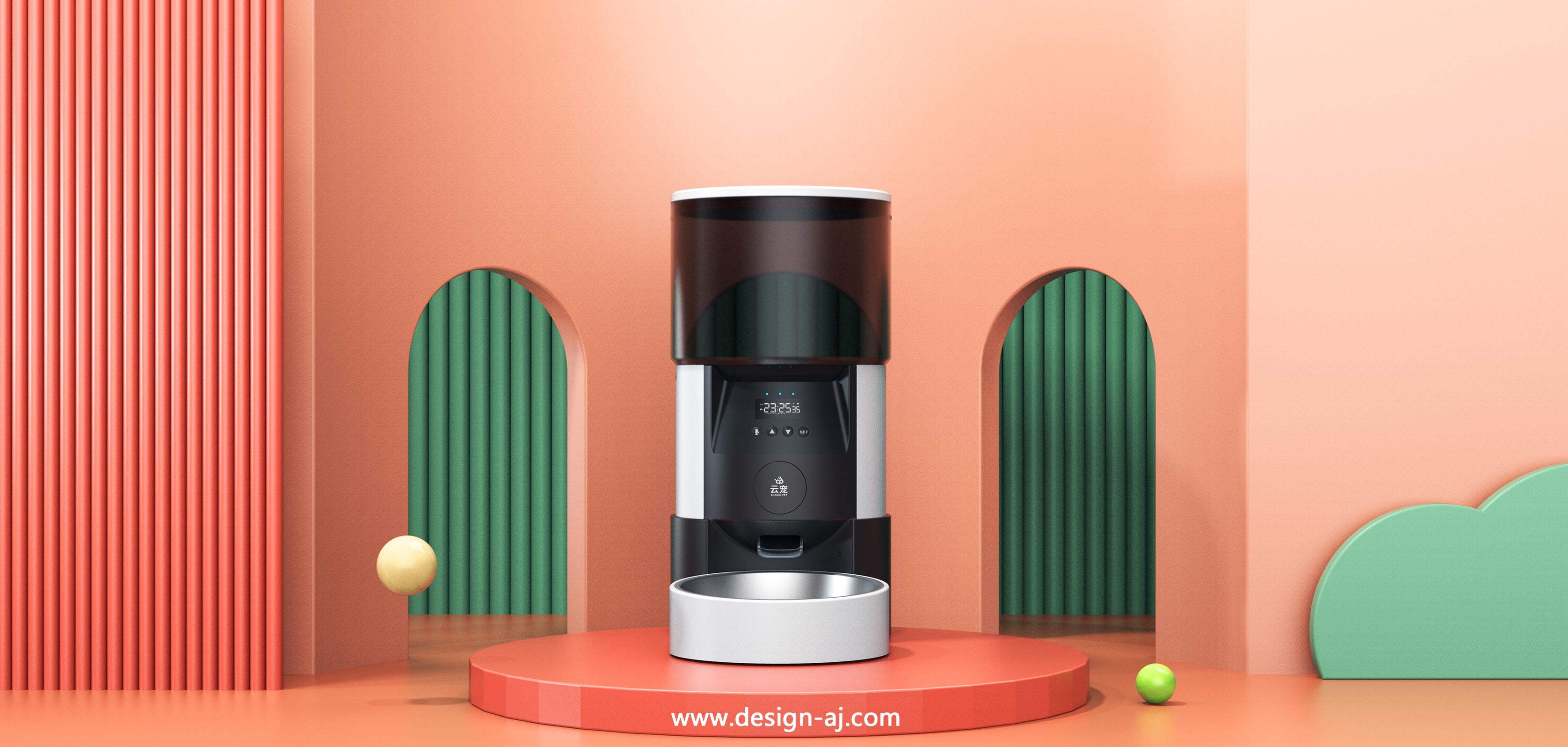 Pet feeder design，Pet intelligent feeder，Pet product design，Feeder design，Pet products design，Aijia industrial design，Industrial design company，Kitty，