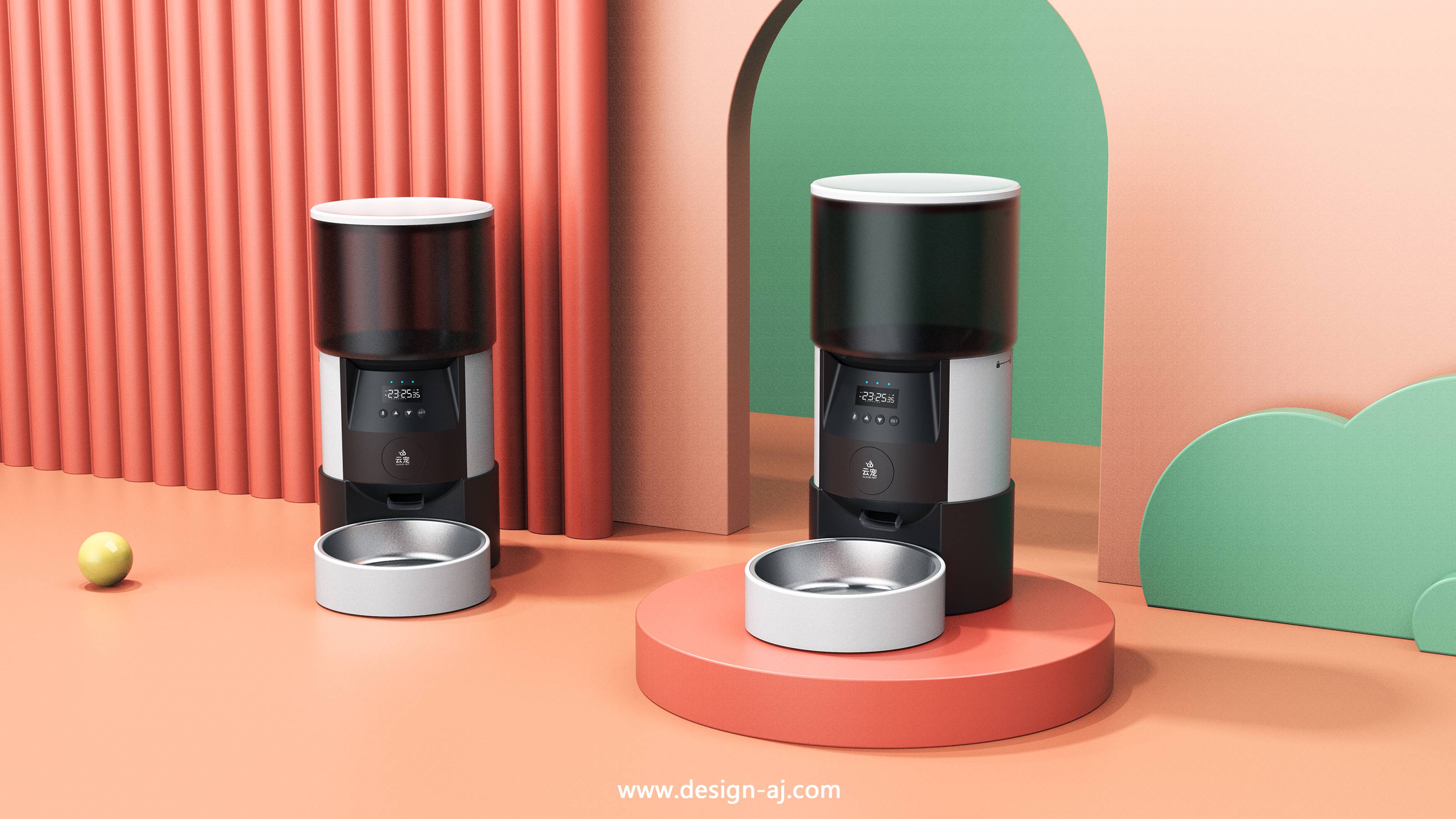 Pet feeder design，Pet intelligent feeder，Pet product design，Feeder design，Pet products design，Aijia industrial design，Industrial design company，Kitty，