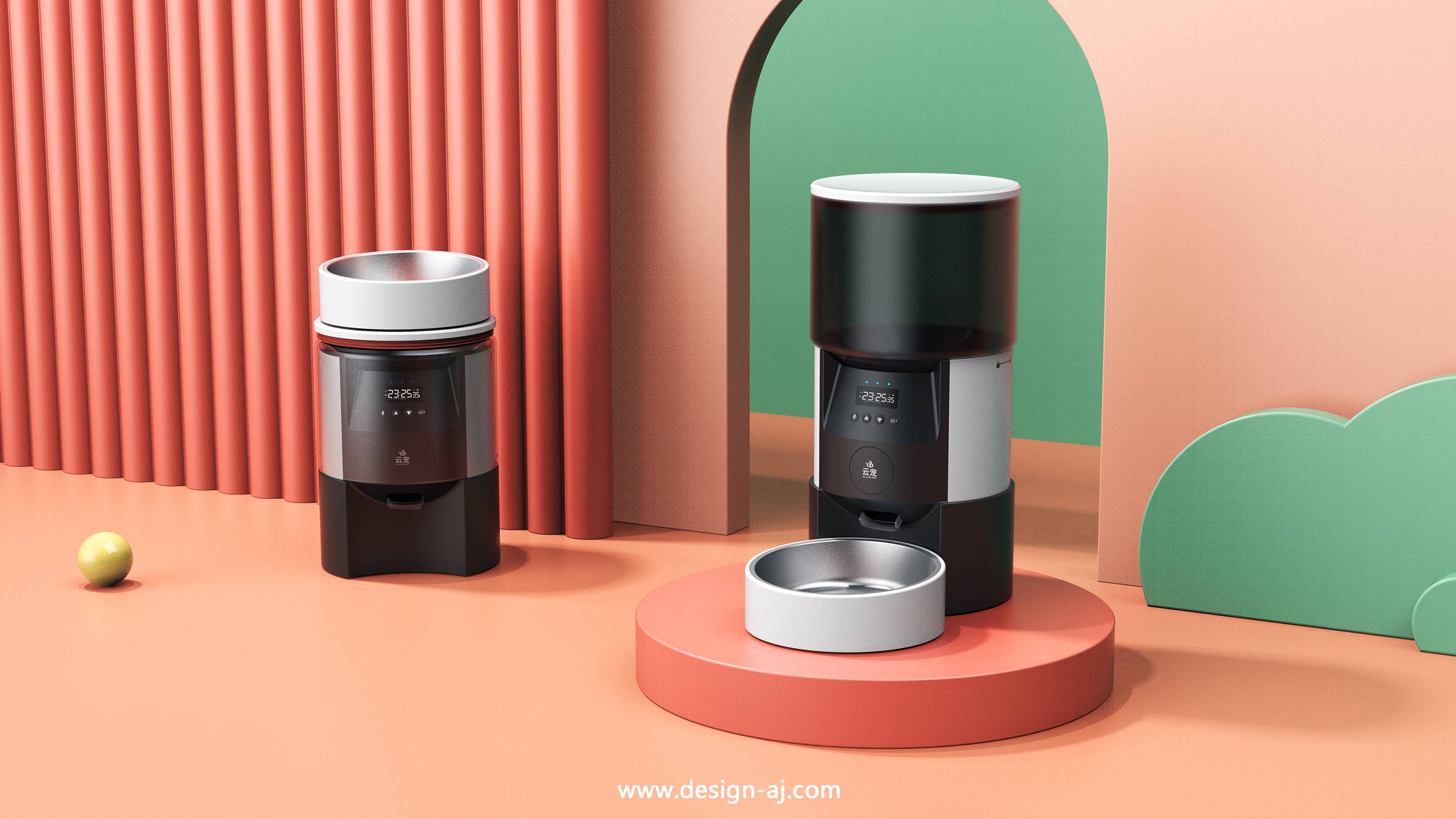 Pet feeder design，Pet intelligent feeder，Pet product design，Feeder design，Pet products design，Aijia industrial design，Industrial design company，Kitty，