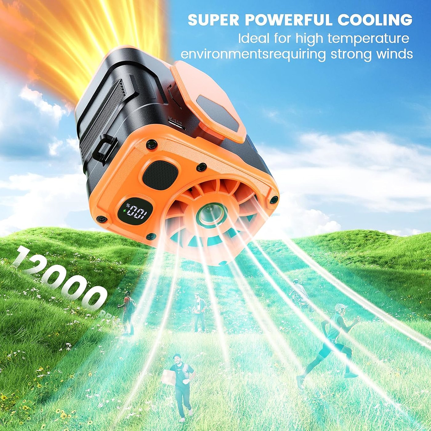 High-speed waist fan，Endurance，Wind 10 m/s，Outdoor fan，