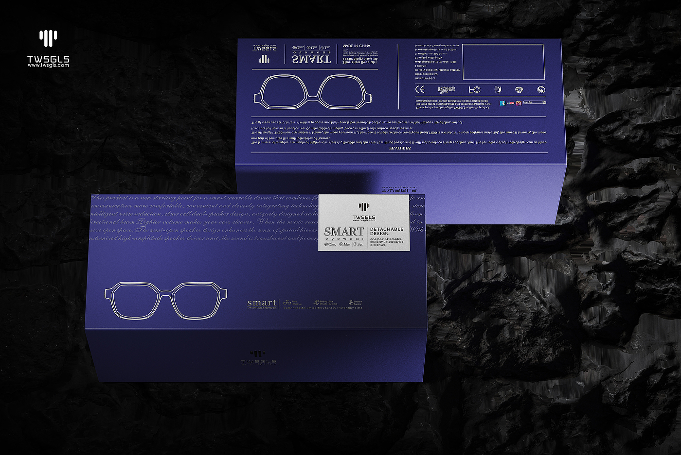 Smart glasses，packing design，Bluetooth AR Glasses，Translated glasses.，AI glasses，Glasses Packaging Design，