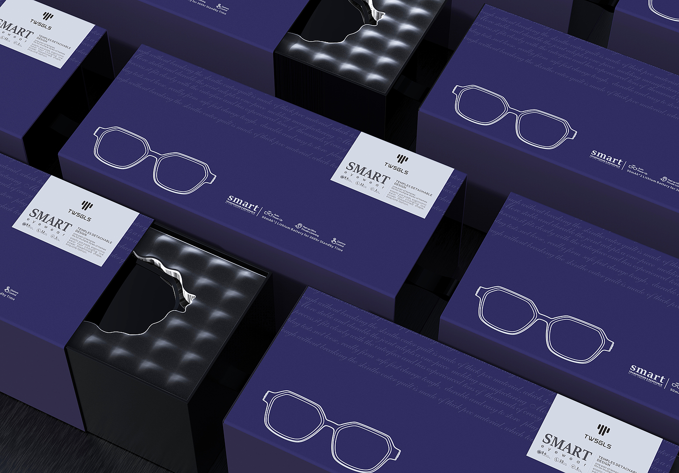 Smart glasses，packing design，Bluetooth AR Glasses，Translated glasses.，AI glasses，Glasses Packaging Design，
