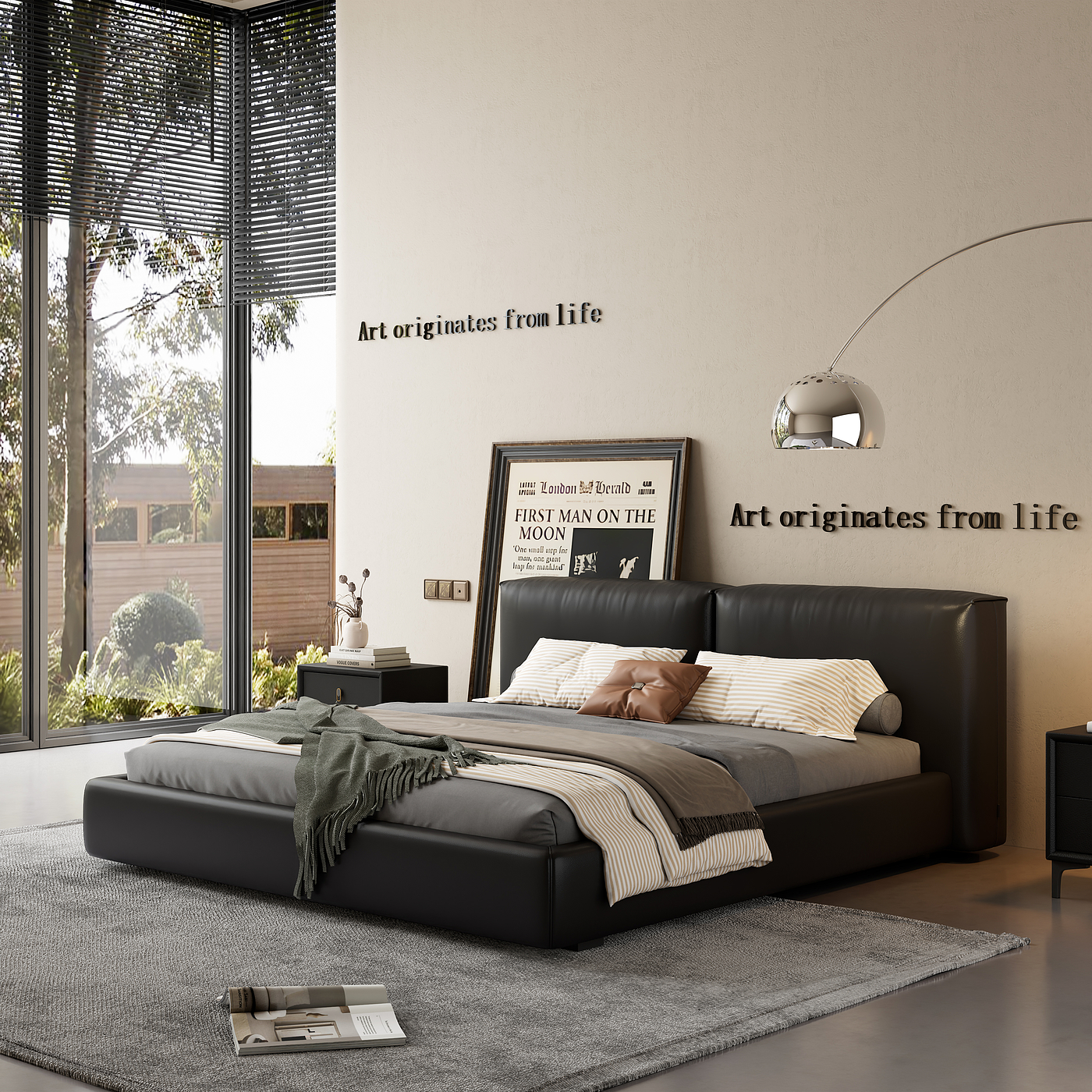 Double bed，furniture，design sketch，Render，