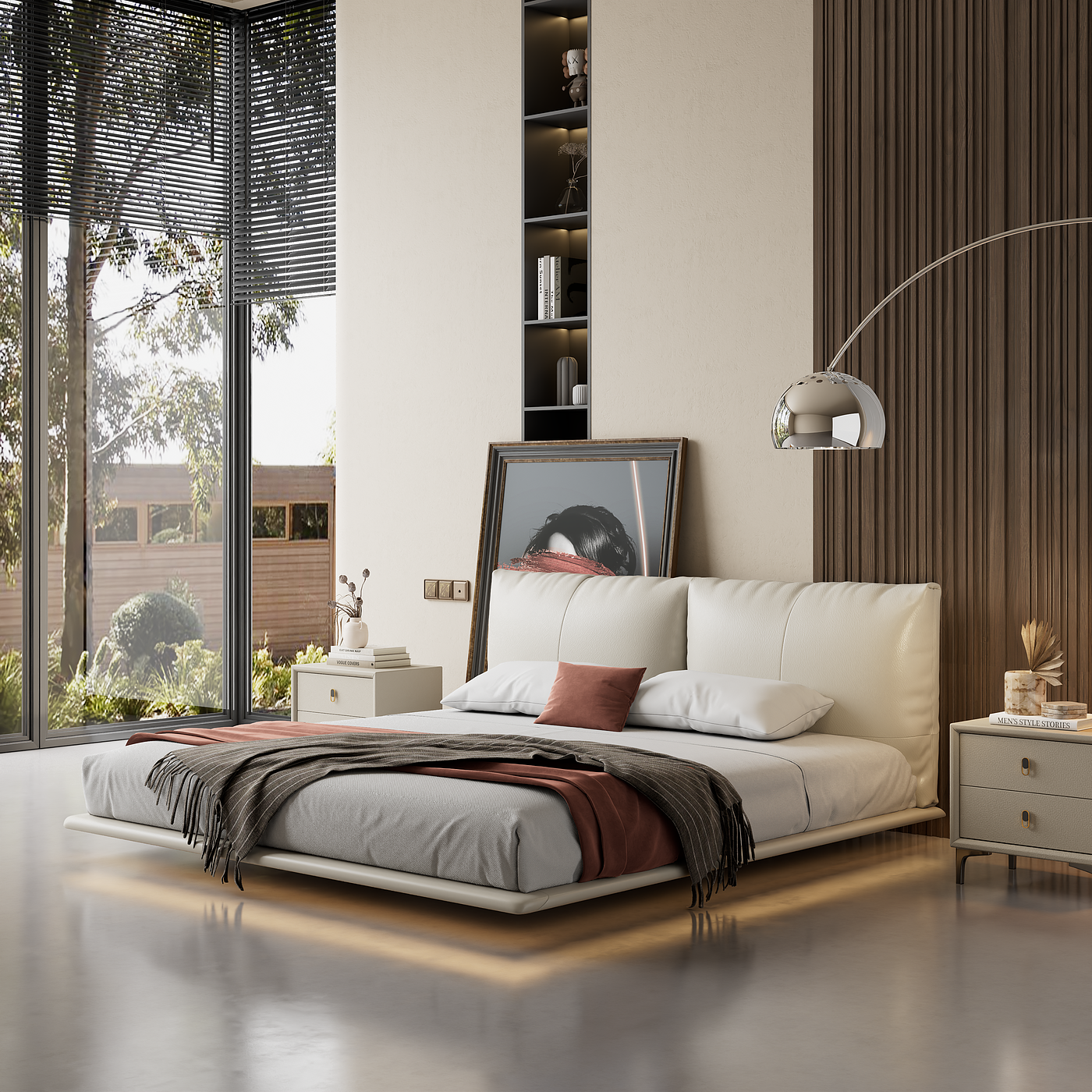 Double bed，furniture，design sketch，Render，