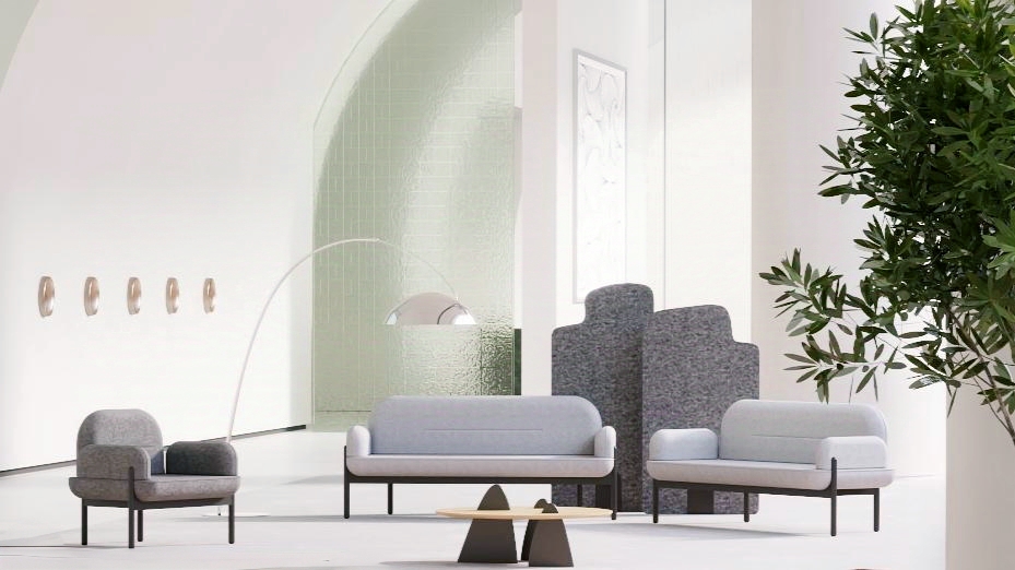 Clouds, landscape screen, public leisure, sofa, Yu room design，