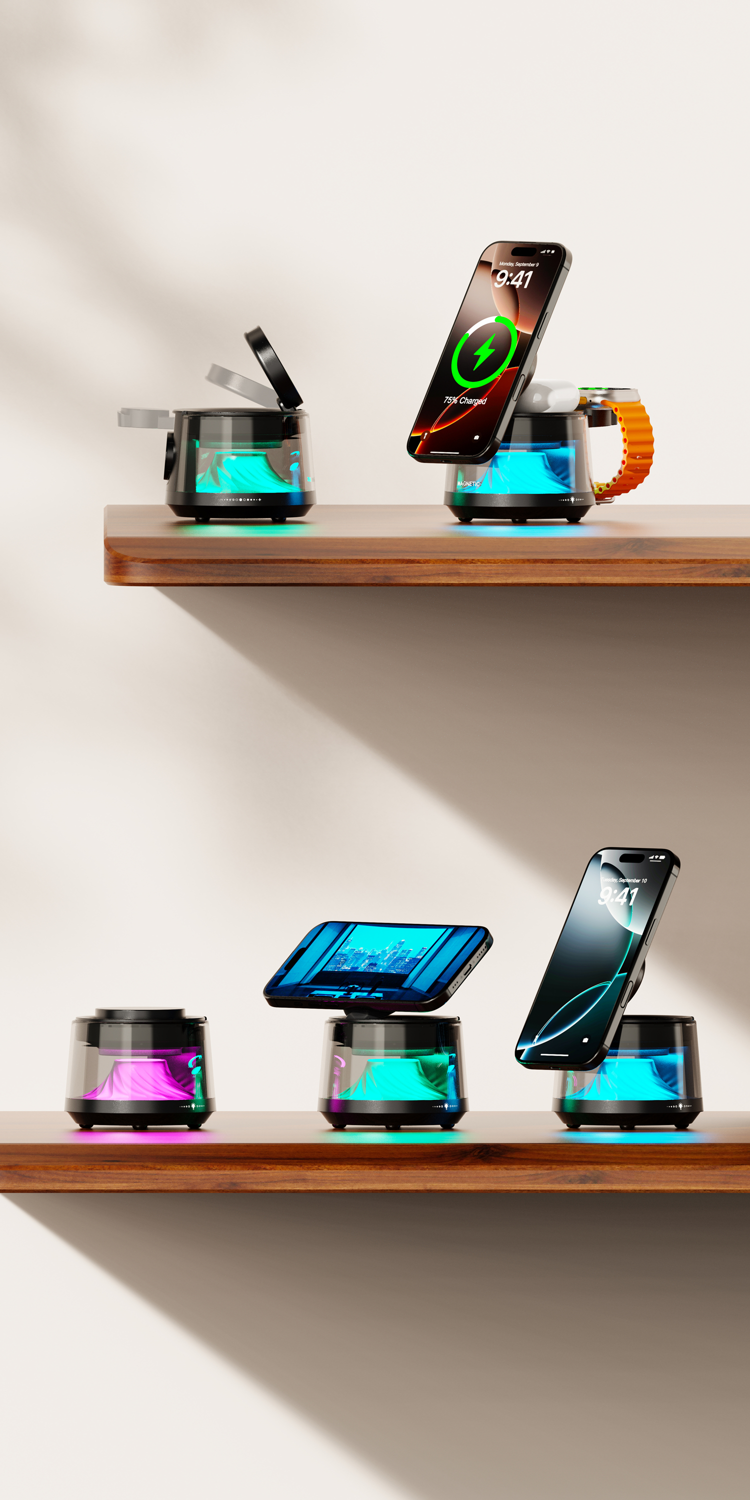 Wireless charging，sound，multi-function，Magnetic suction wireless charging，