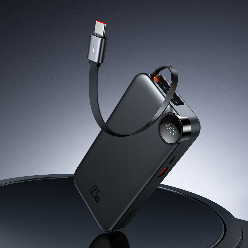 portable source，portable battery，Screen display，Data line telescopic storage，Portable design，Intelligent and efficient，3C products，