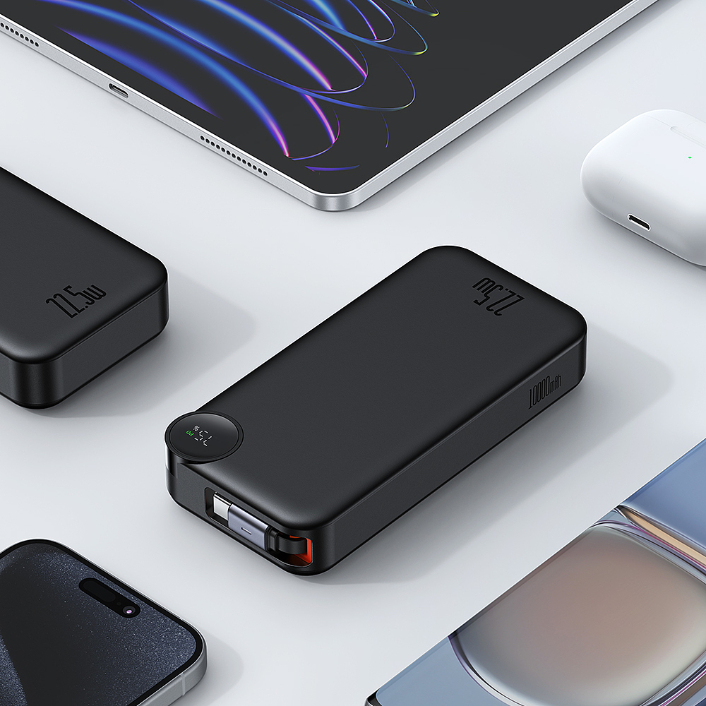 portable source，portable battery，Screen display，Data line telescopic storage，Portable design，Intelligent and efficient，3C products，
