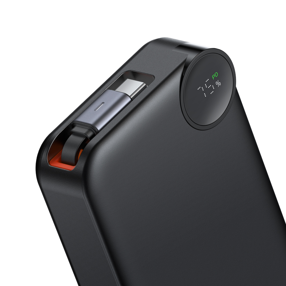 portable source，portable battery，Screen display，Data line telescopic storage，Portable design，Intelligent and efficient，3C products，