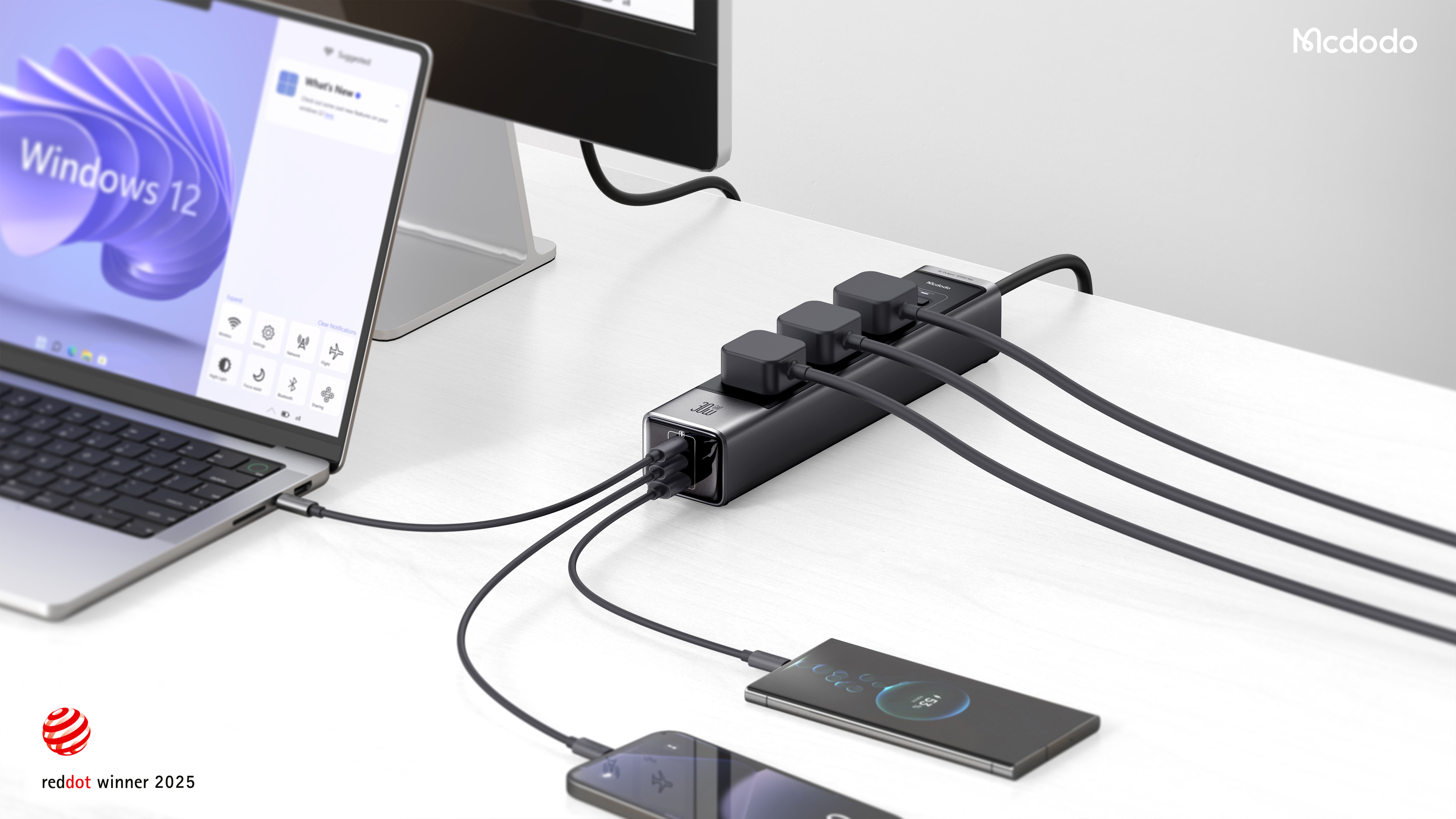 Desktop plug-in，Red Dot Award 2025，Intelligent and efficient，All-in-one port，Digital intelligence，Design，product，charge，