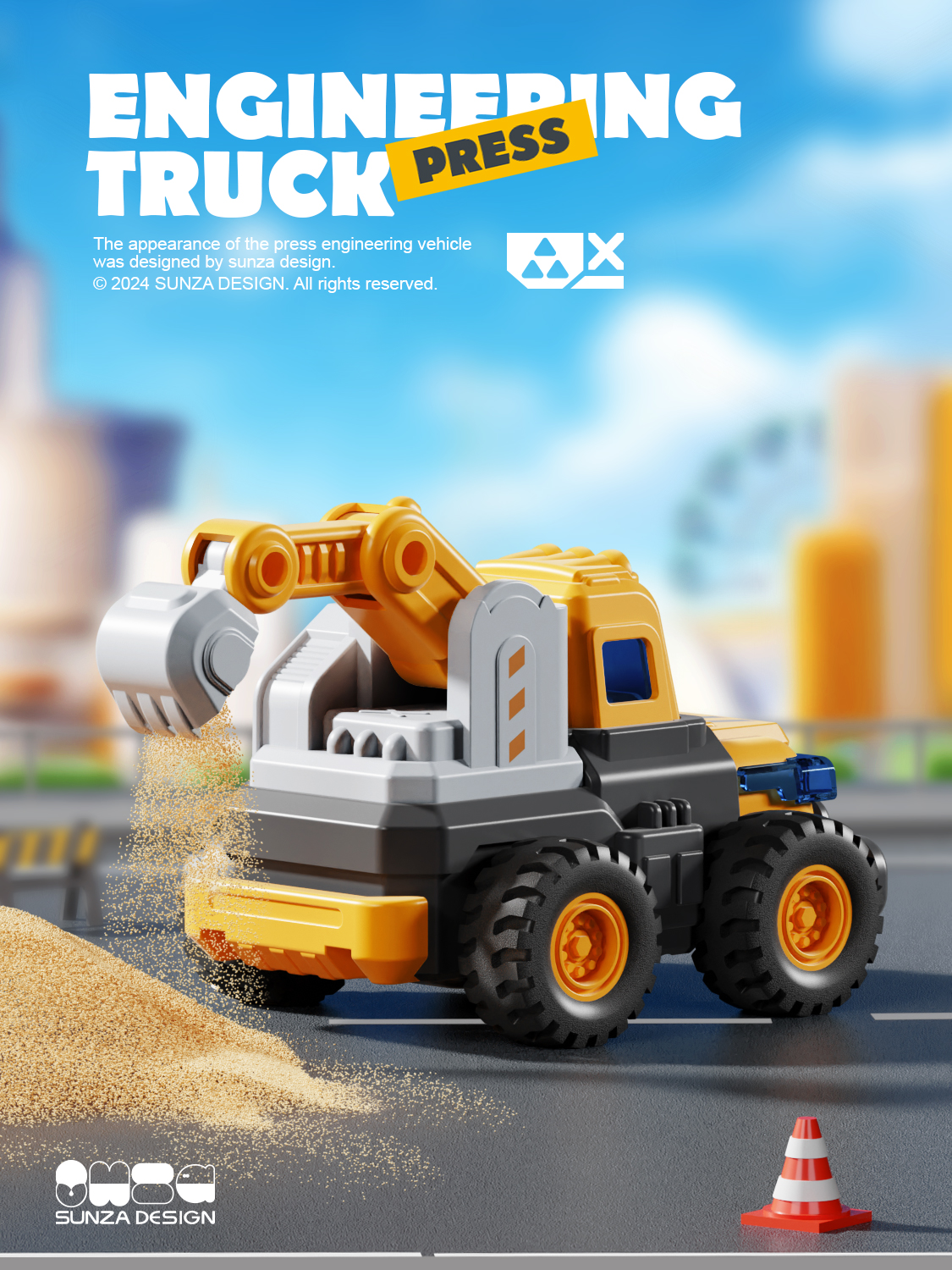 Press the car，fire engine，Engineering vehicle，Toy car，product design，packing design，Render，Toys，